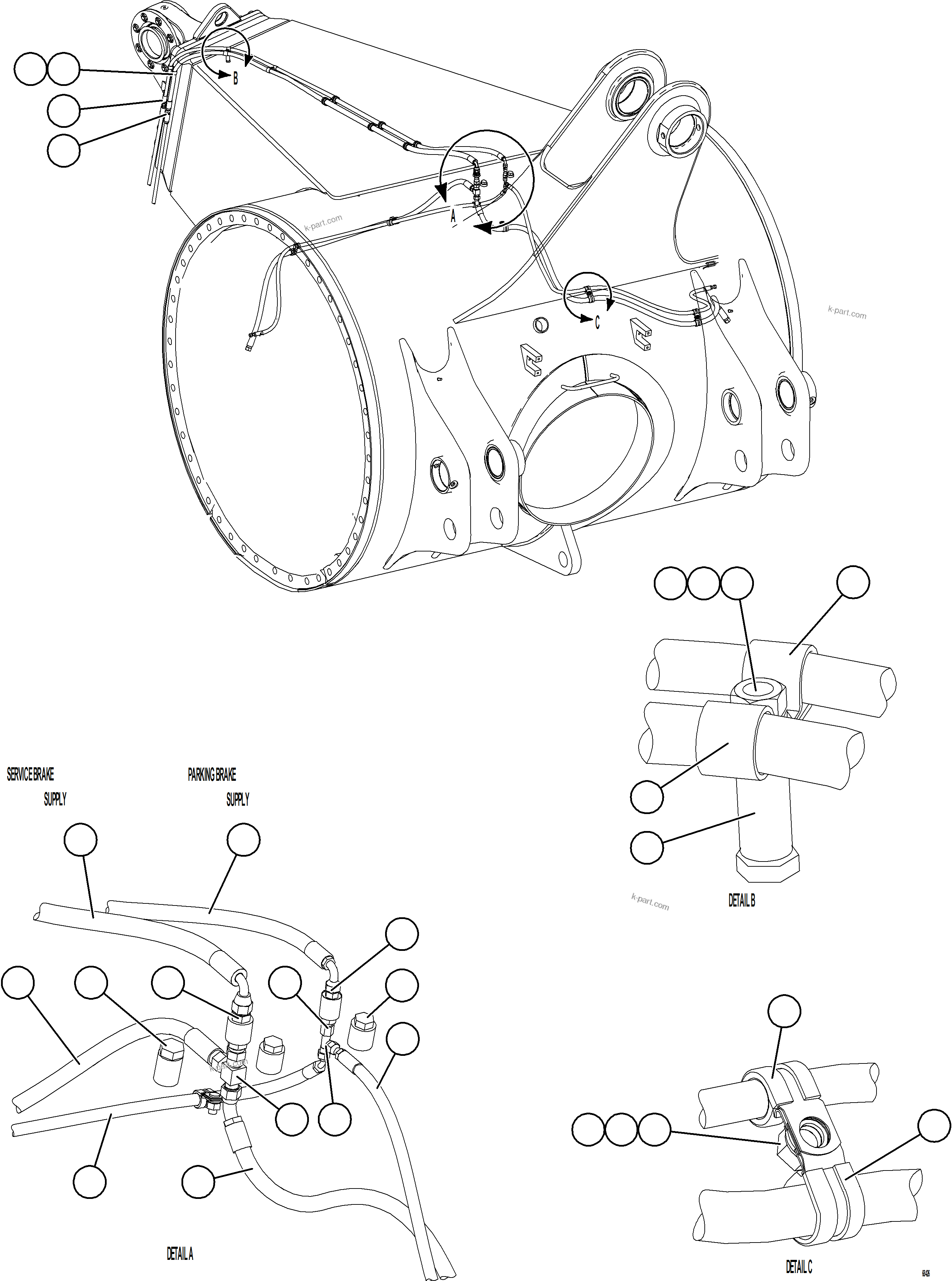 Komatsu parts book diagram for AFE77-D 830E-5 S/N A50007 & A50018  UNITED TACONITE: REAR BRAKE PIPING