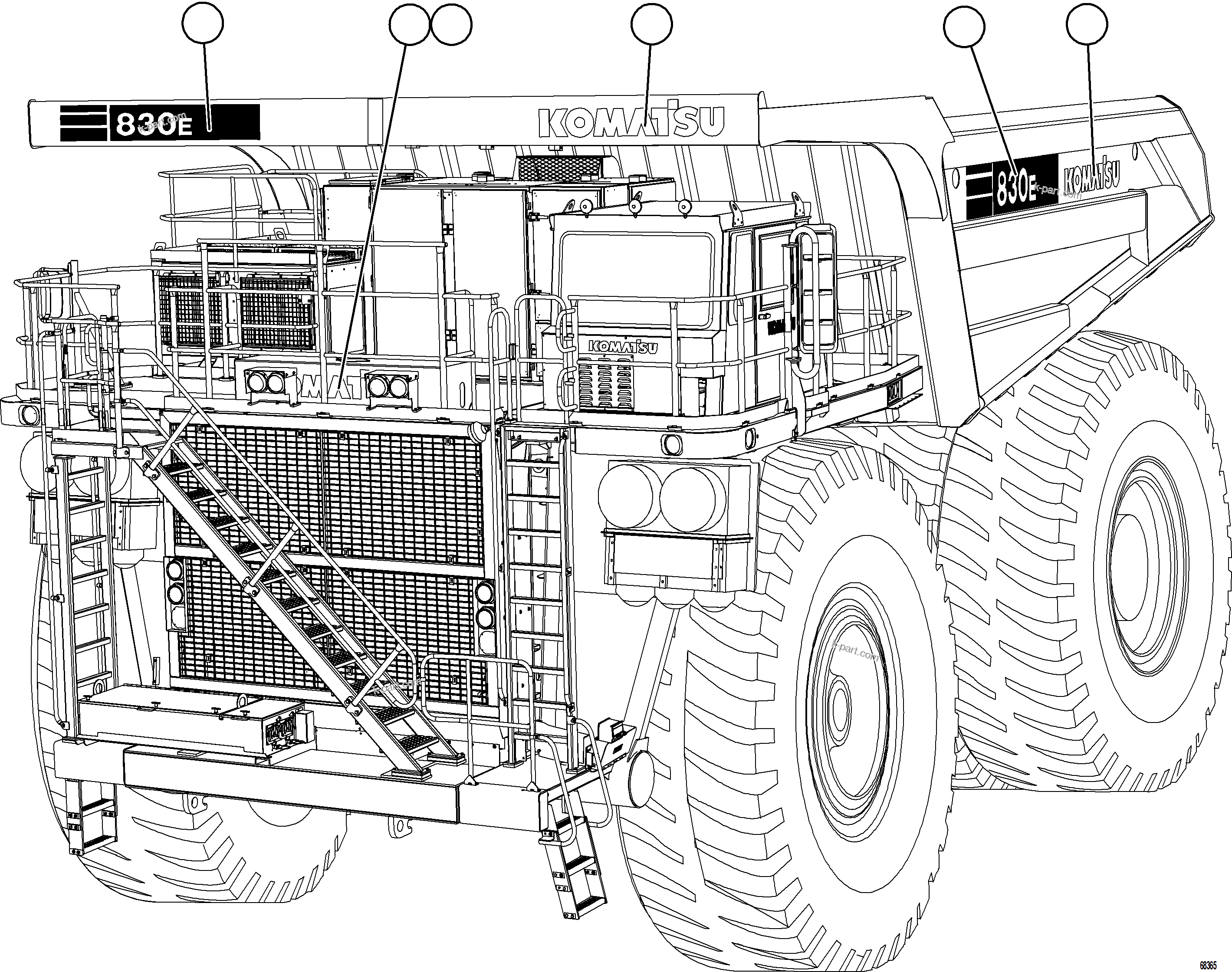 Komatsu parts book diagram for AFE77-D 830E-5 S/N A50007 & A50018  UNITED TACONITE: DECALS & WARNINGS    6/8