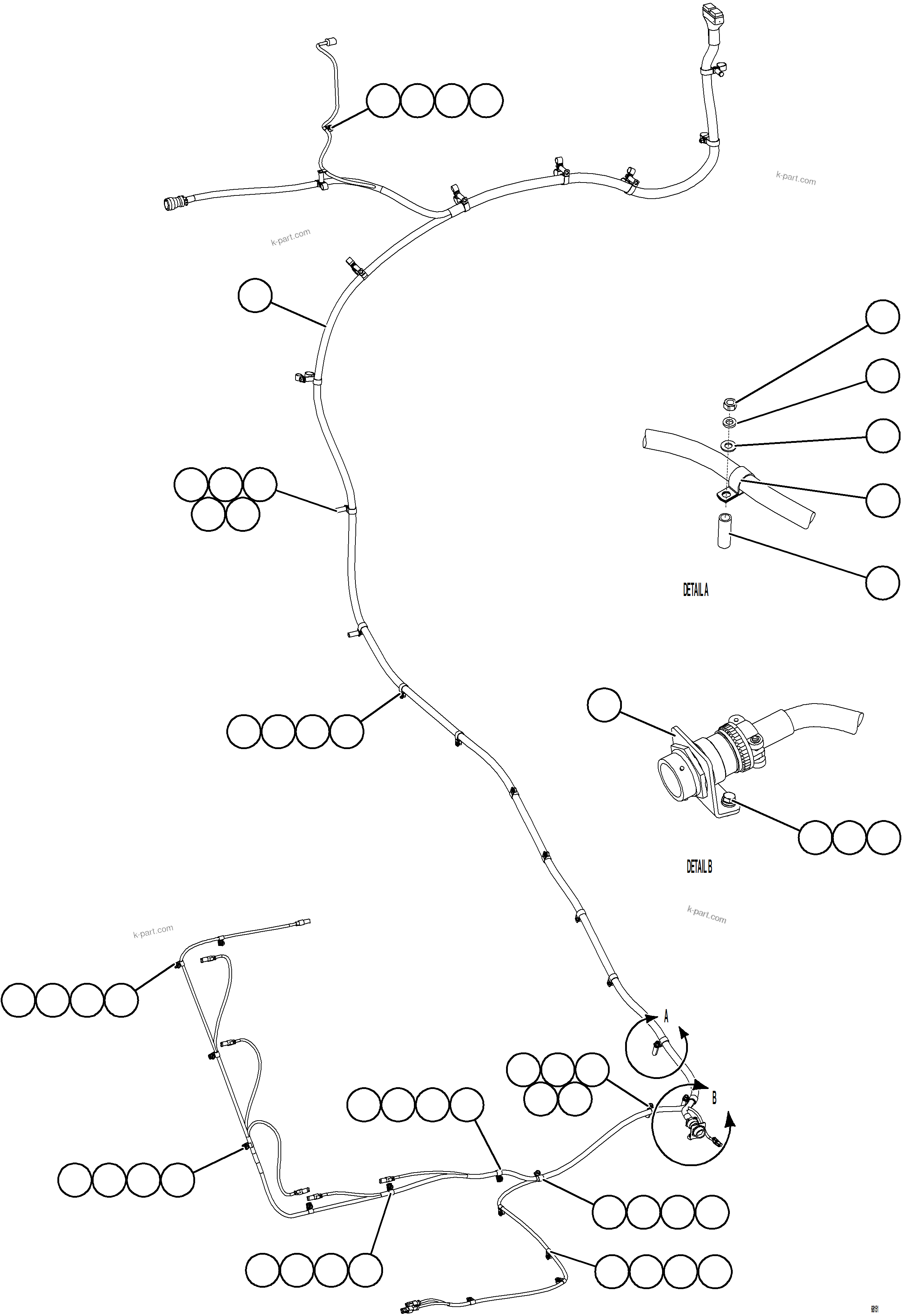 Komatsu parts book diagram for AFE78-D 930E-5 S/N A40027 - A40028 BMA GOONYELLA: RIGHT FRONT FRAME RAIL HARNESS