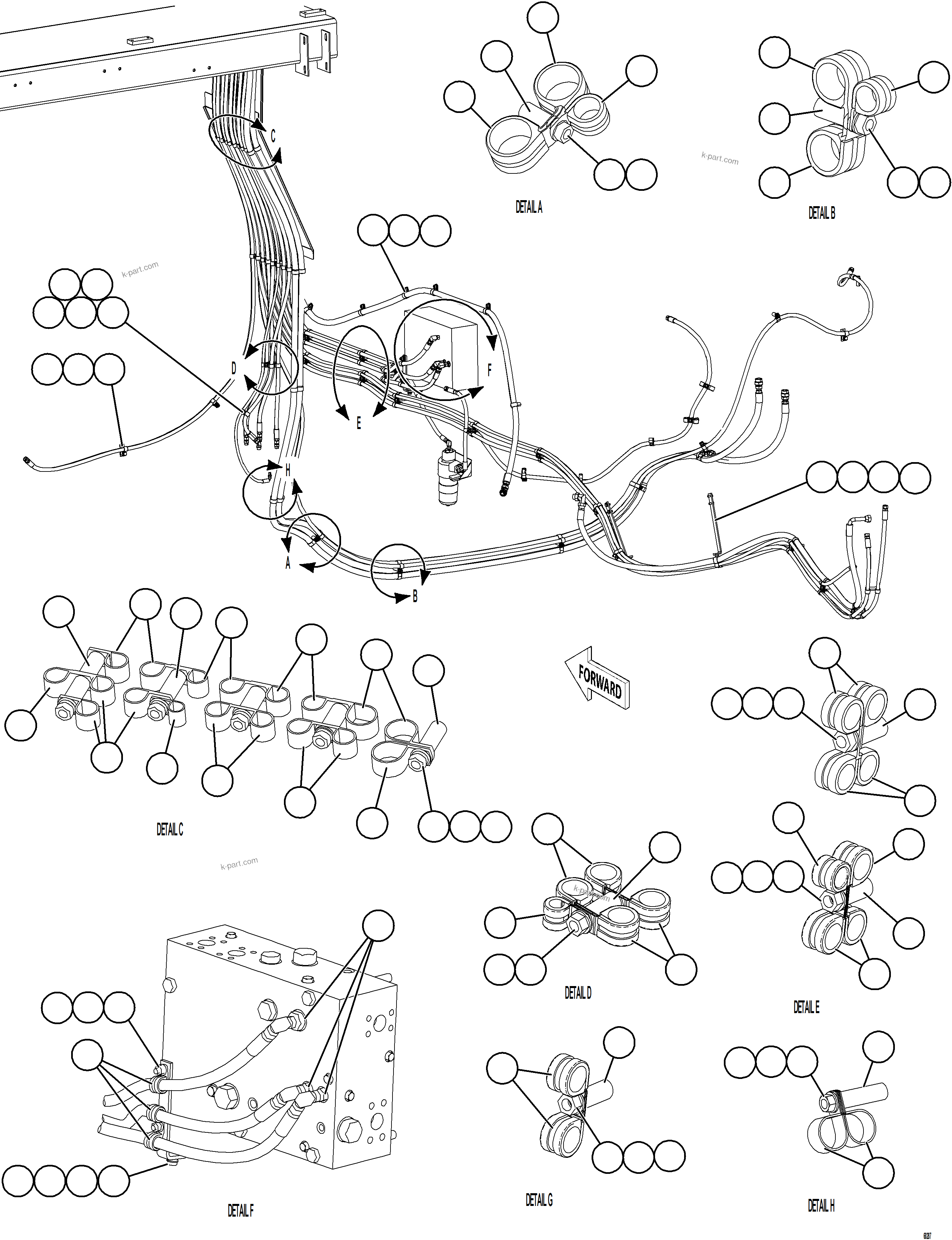 Komatsu parts book diagram for AFE78-D 930E-5 S/N A40027 - A40028 BMA GOONYELLA: HYDRAULIC BRAKE CABINET HOSE ROUTING    2/2