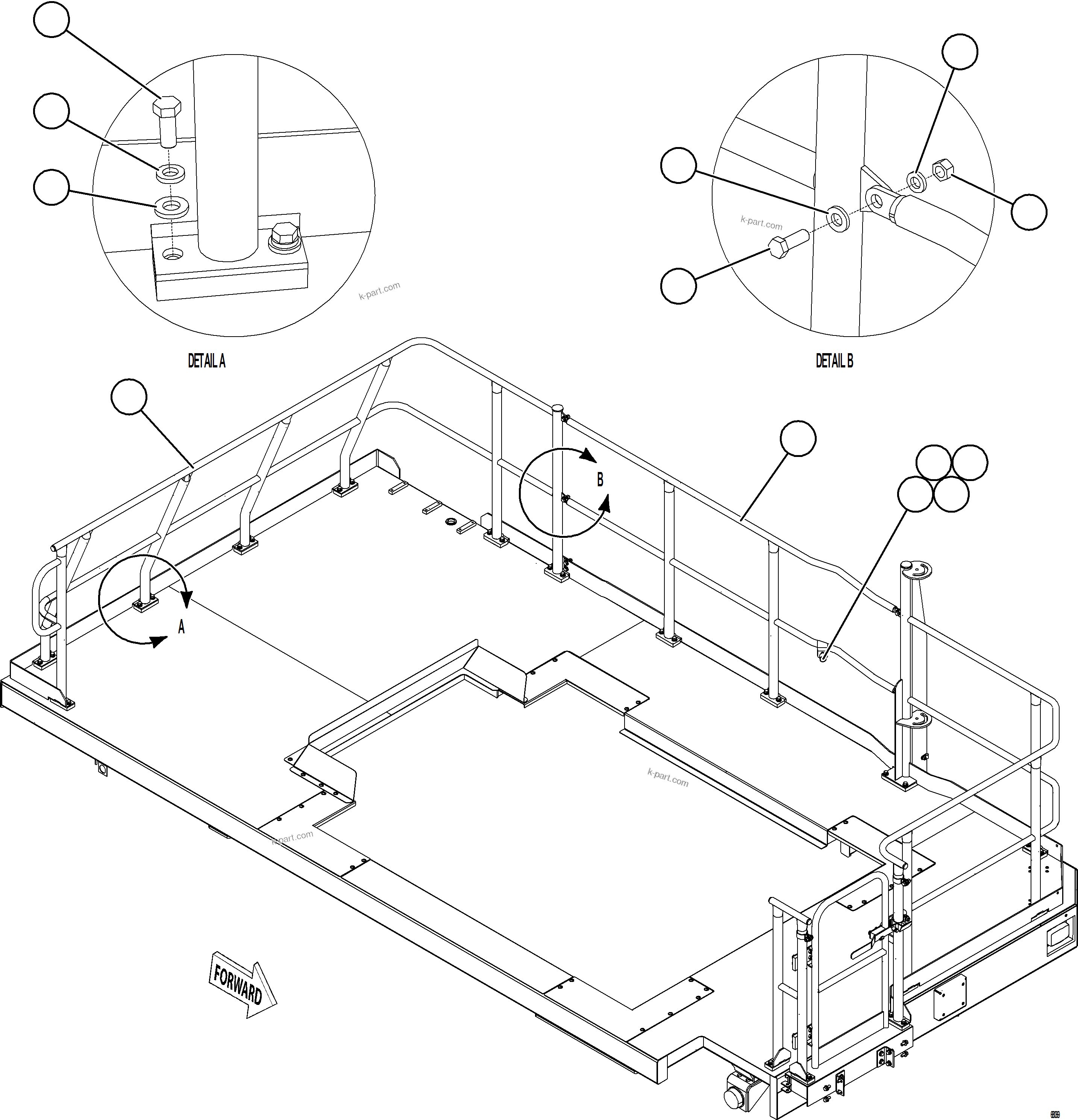 Komatsu parts book diagram for AFE78-D 930E-5 S/N A40027 - A40028 BMA GOONYELLA: LH DECK HANDRAILS