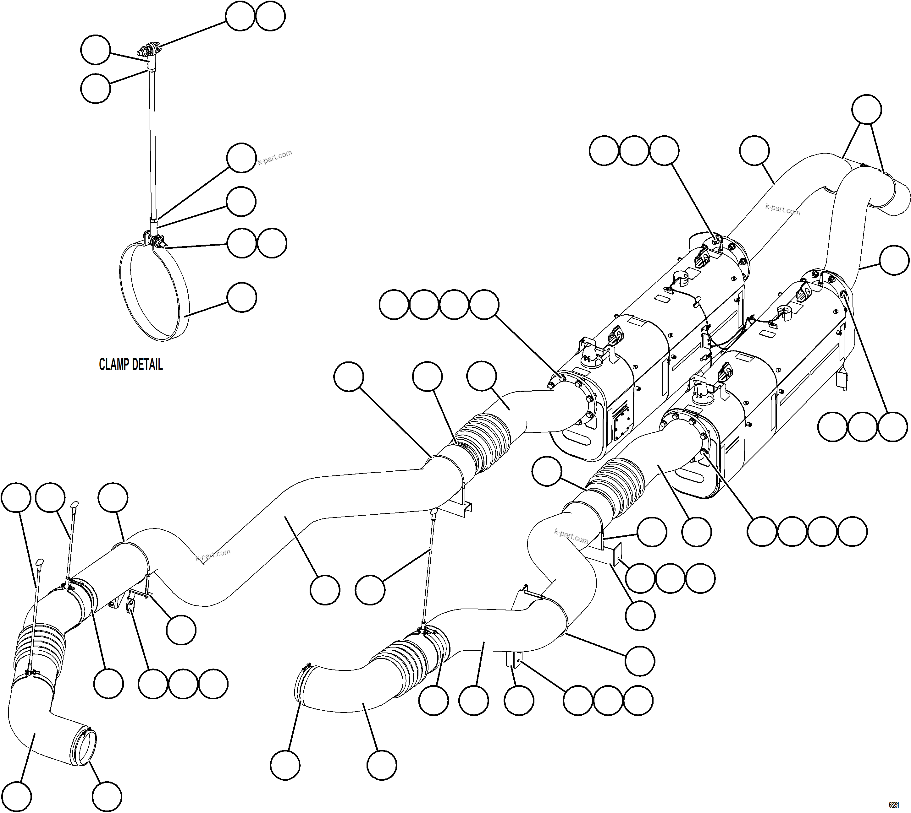 Komatsu parts book diagram for AFE78-E 930E-5 S/N A40022, A40024 - A40025  TECK: DUAL WALLED EXHAUST PIPING - COMMON