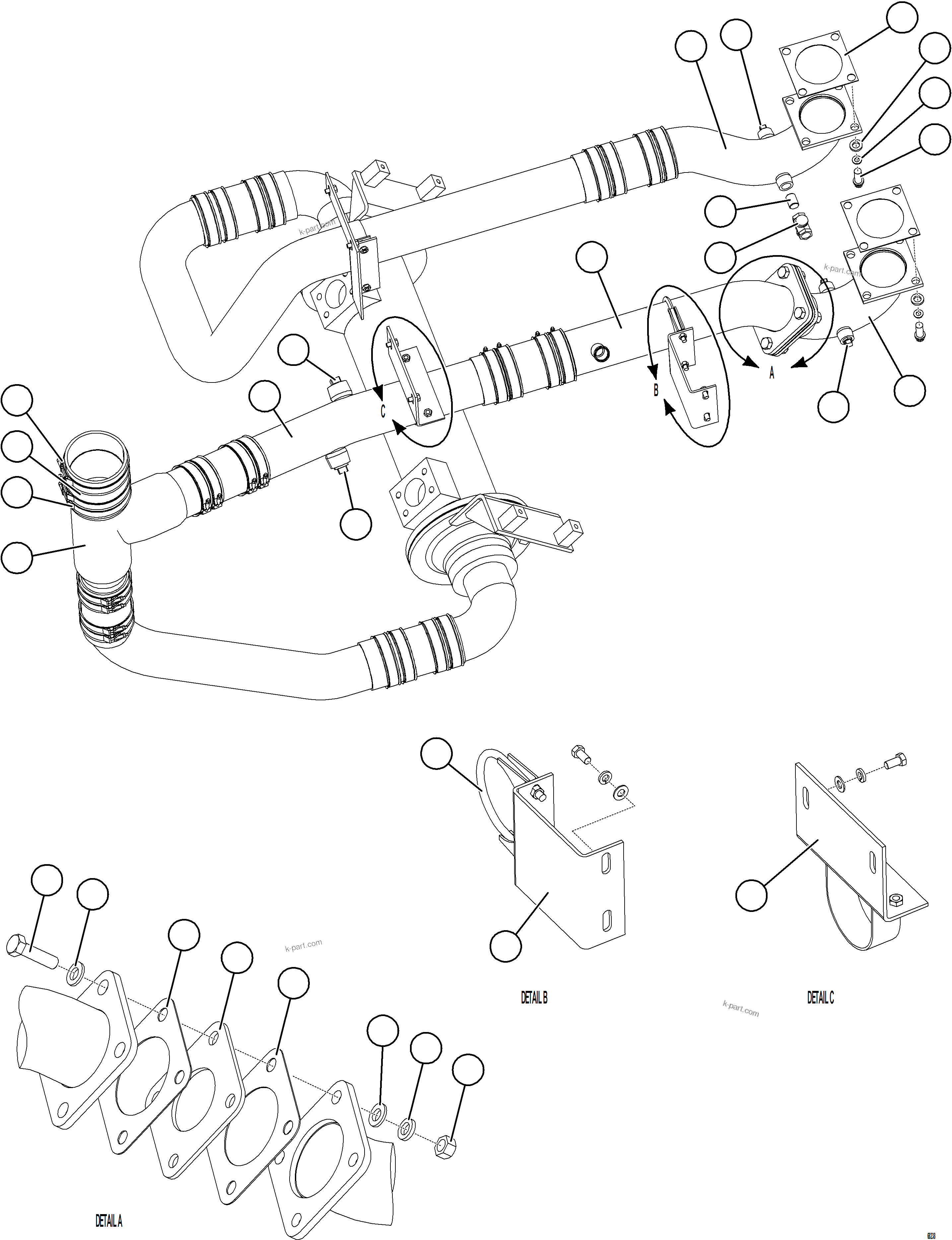 Komatsu parts book diagram for AFE78-E 930E-5 S/N A40022, A40024 - A40025  TECK: RADIATOR PIPING    4/4