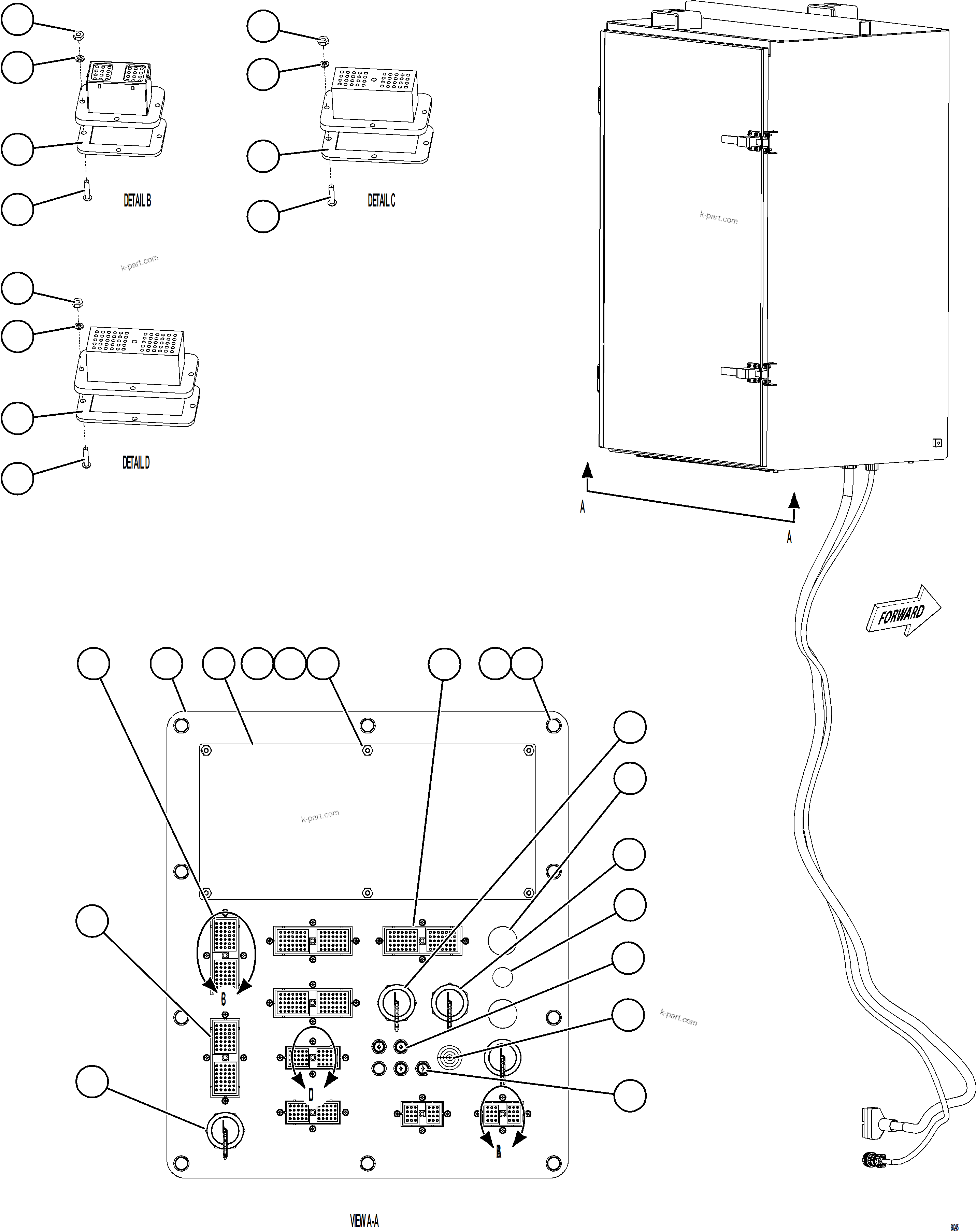 Komatsu parts book diagram for AFE78-E 930E-5 S/N A40022, A40024 - A40025  TECK: AUXILIARY CTRL CABINET - CABLE CONNECTIONS