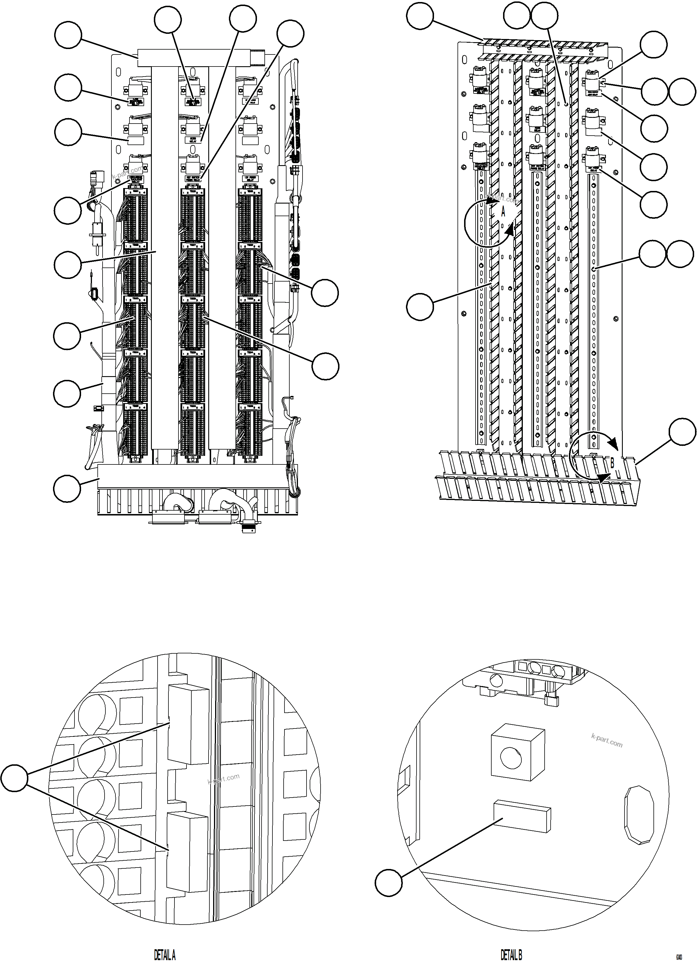 Komatsu parts book diagram for AFE78-E 930E-5 S/N A40022, A40024 - A40025  TECK: AUXILIARY CONTROL CABINET COMPONENTS - REAR WALL