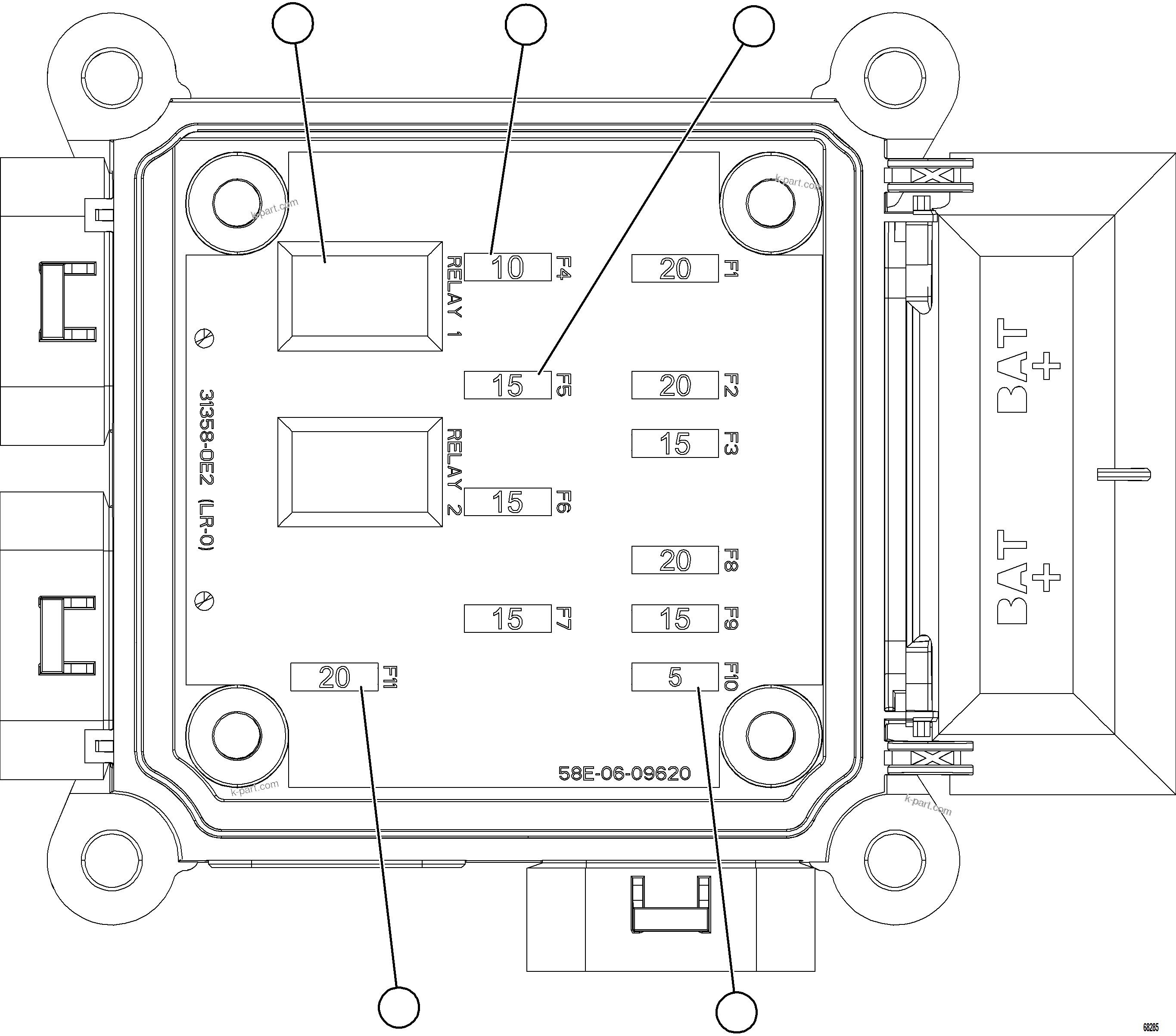 Komatsu parts book diagram for AFE78-E 930E-5 S/N A40022, A40024 - A40025  TECK: VEHICLE ELECTRICAL CENTER VEC-92    58E-06-09620