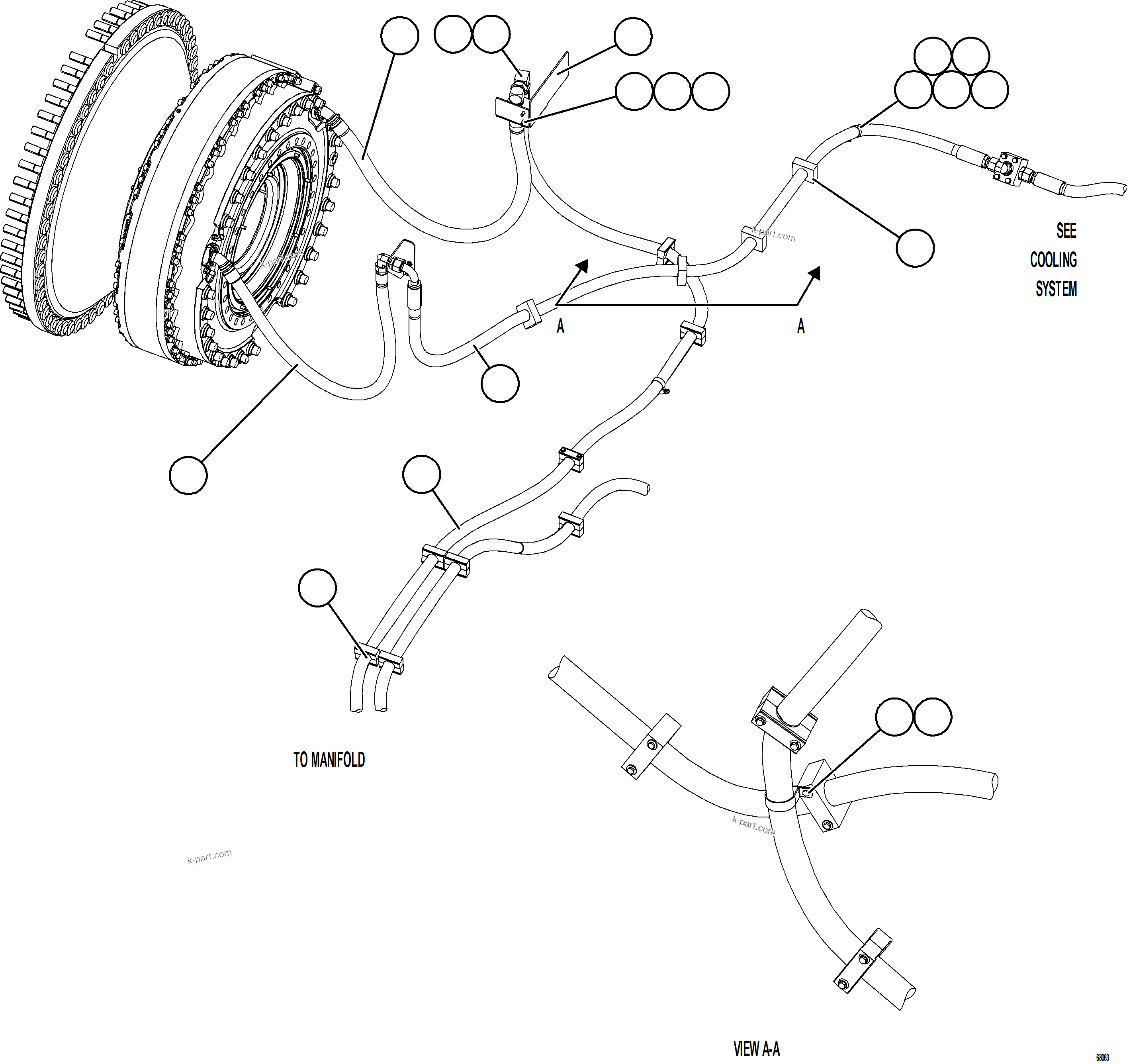 Komatsu parts book diagram for AFE78-E 930E-5 S/N A40022, A40024 - A40025  TECK: BRAKE COOLING PIPING    3/4
