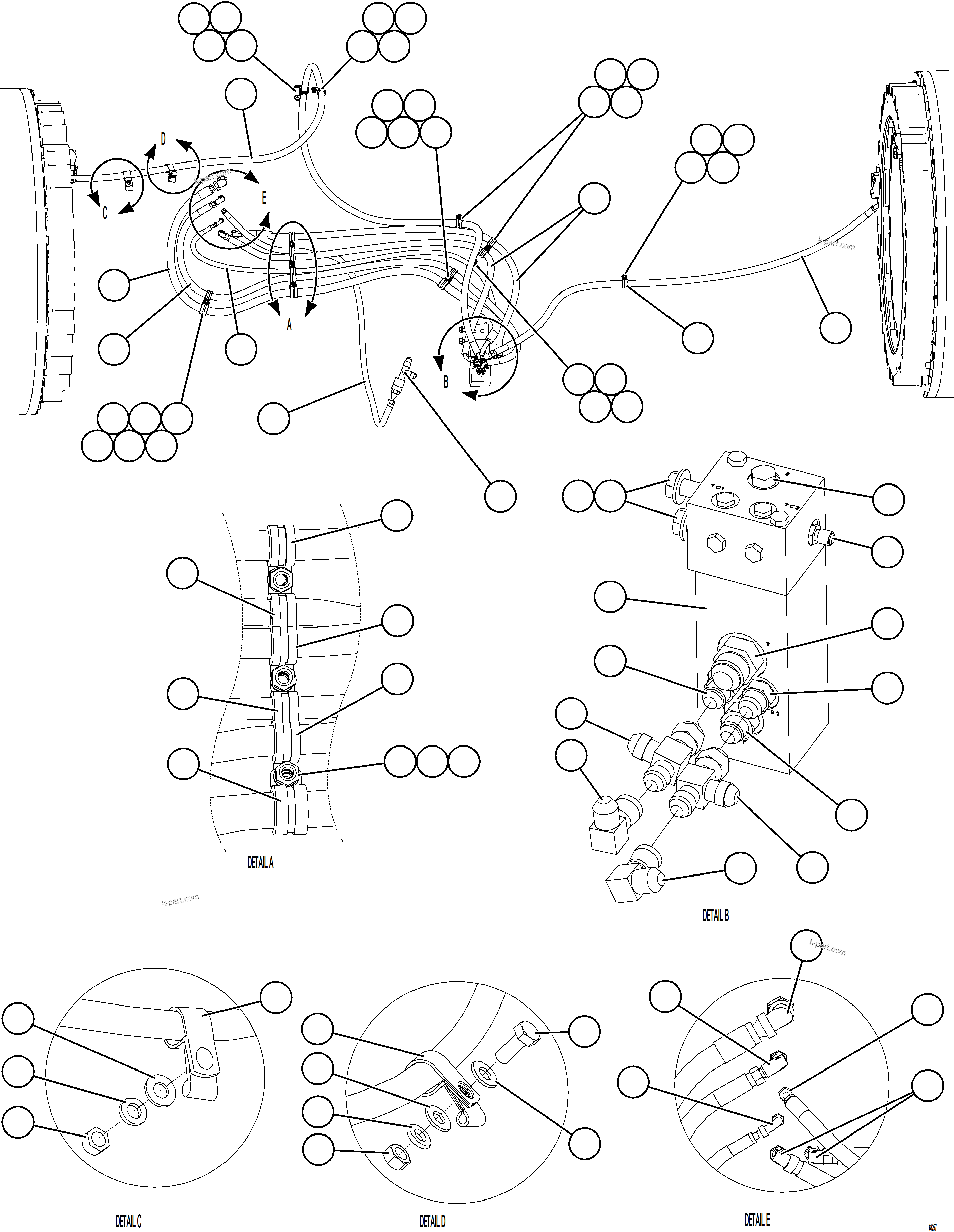 Komatsu parts book diagram for AFE78-E 930E-5 S/N A40022, A40024 - A40025  TECK: BRAKE APPLY PIPING    4/4