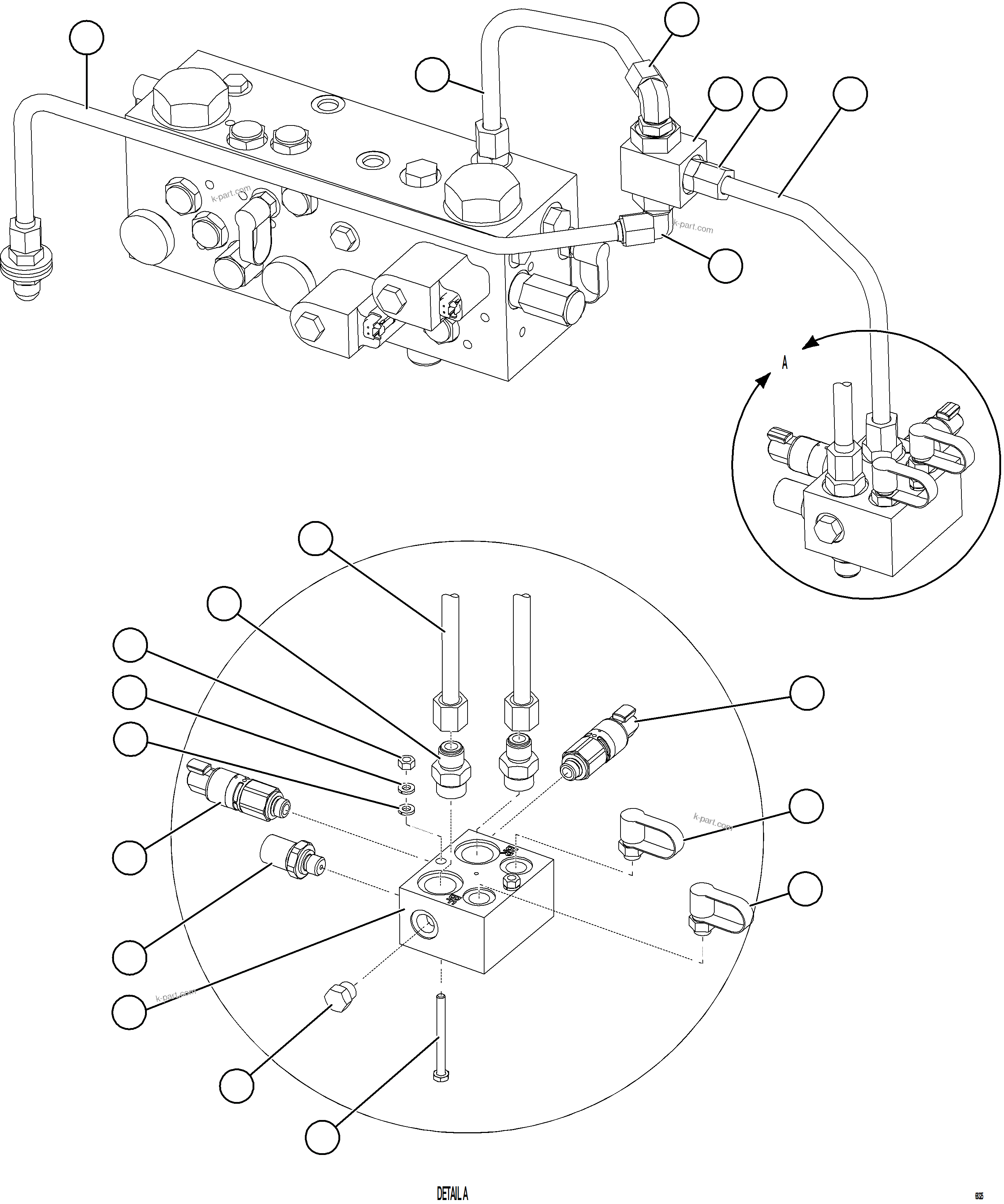 Komatsu parts book diagram for AFE78-E 930E-5 S/N A40022, A40024 - A40025  TECK: SHUTTLE VALVE & JUNCTION BLOCK PIPING