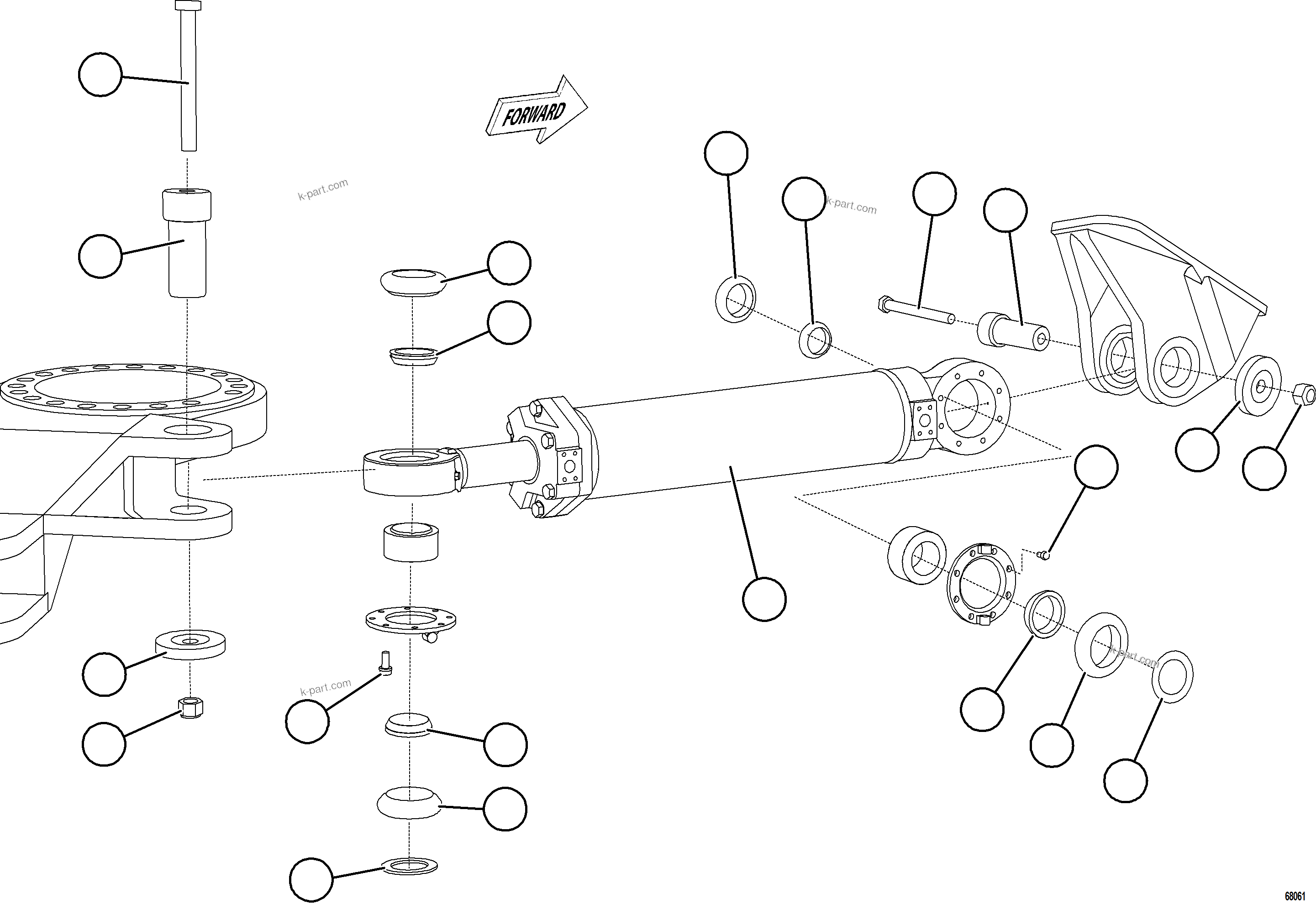 Komatsu parts book diagram for AFE78-E 930E-5 S/N A40022, A40024 - A40025  TECK: STEERING CYLINDER INSTALLATION