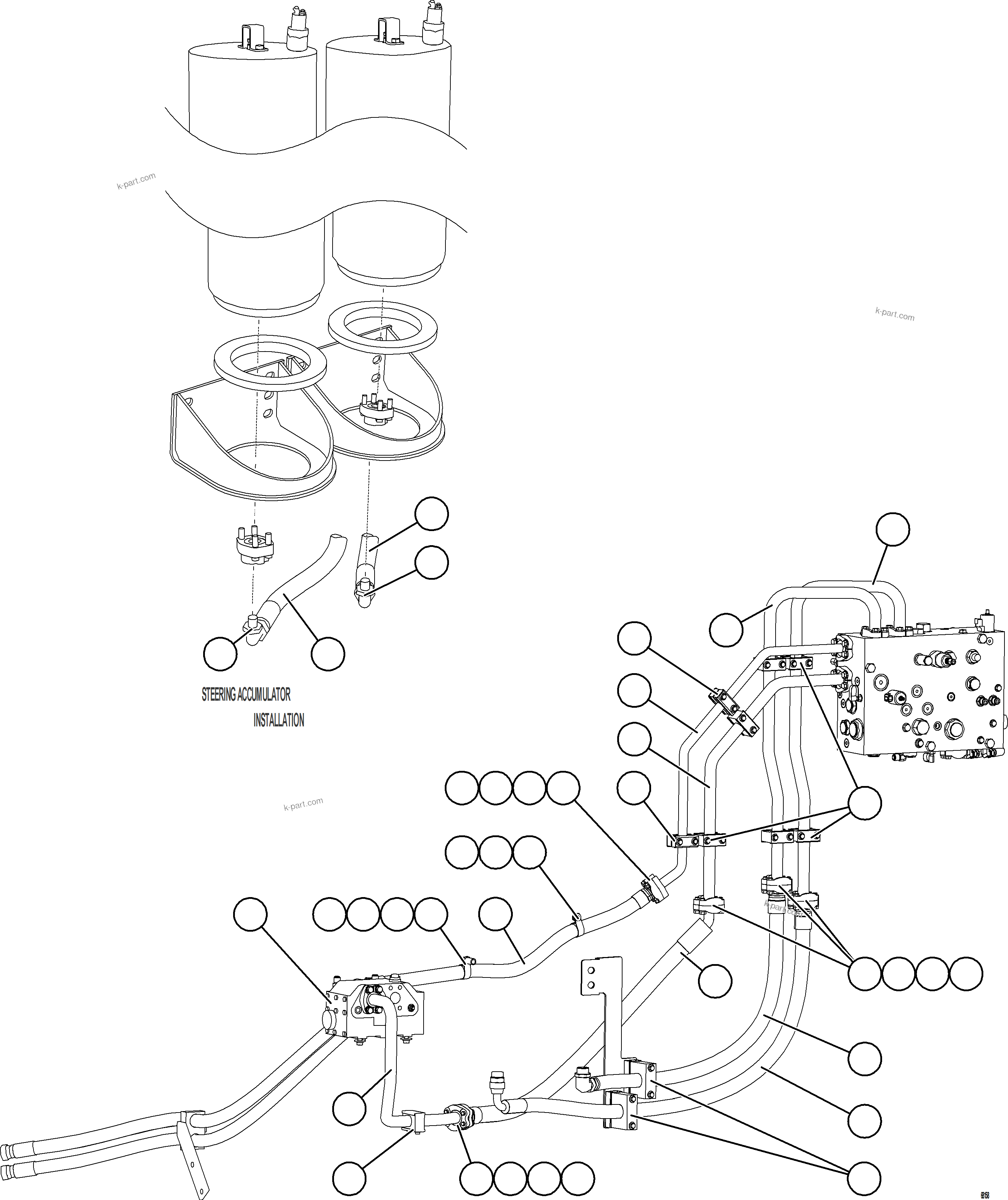 Komatsu parts book diagram for AFE78-E 930E-5 S/N A40022, A40024 - A40025  TECK: STEERING SYSTEM PIPING    1/2