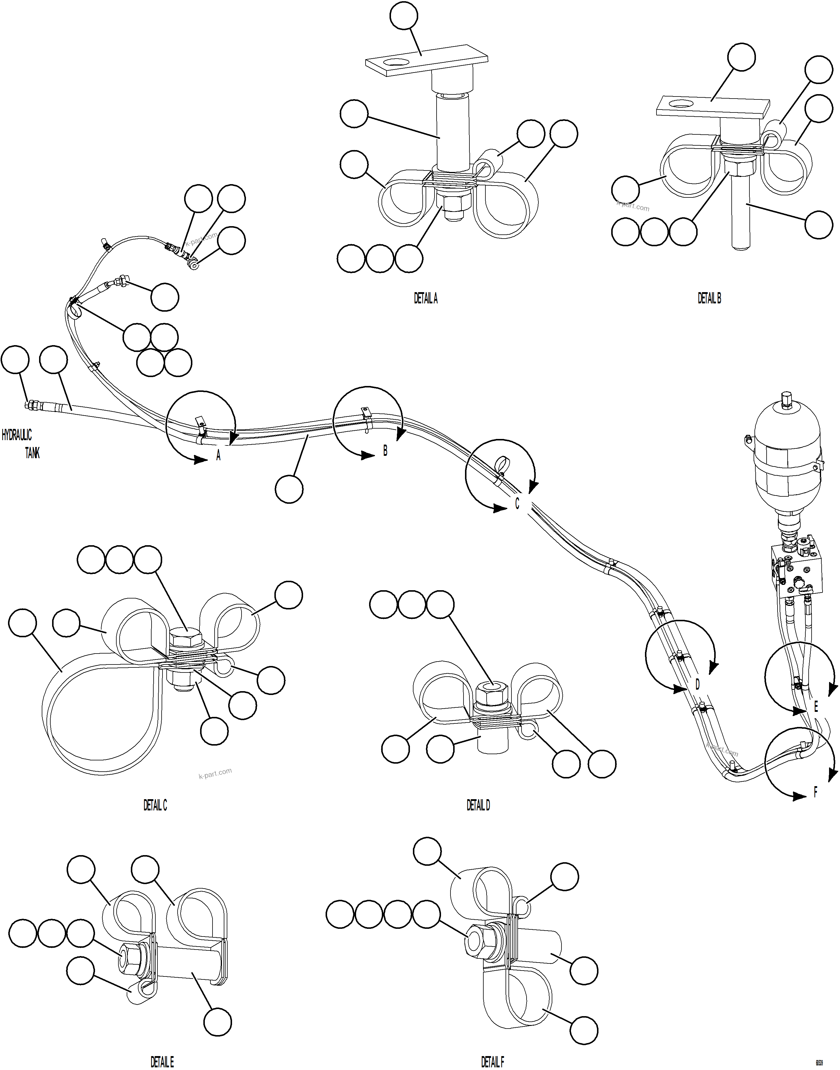 Komatsu parts book diagram for AFE78-E 930E-5 S/N A40022, A40024 - A40025  TECK: ACCESSORY DRIVE PIPING    1/2