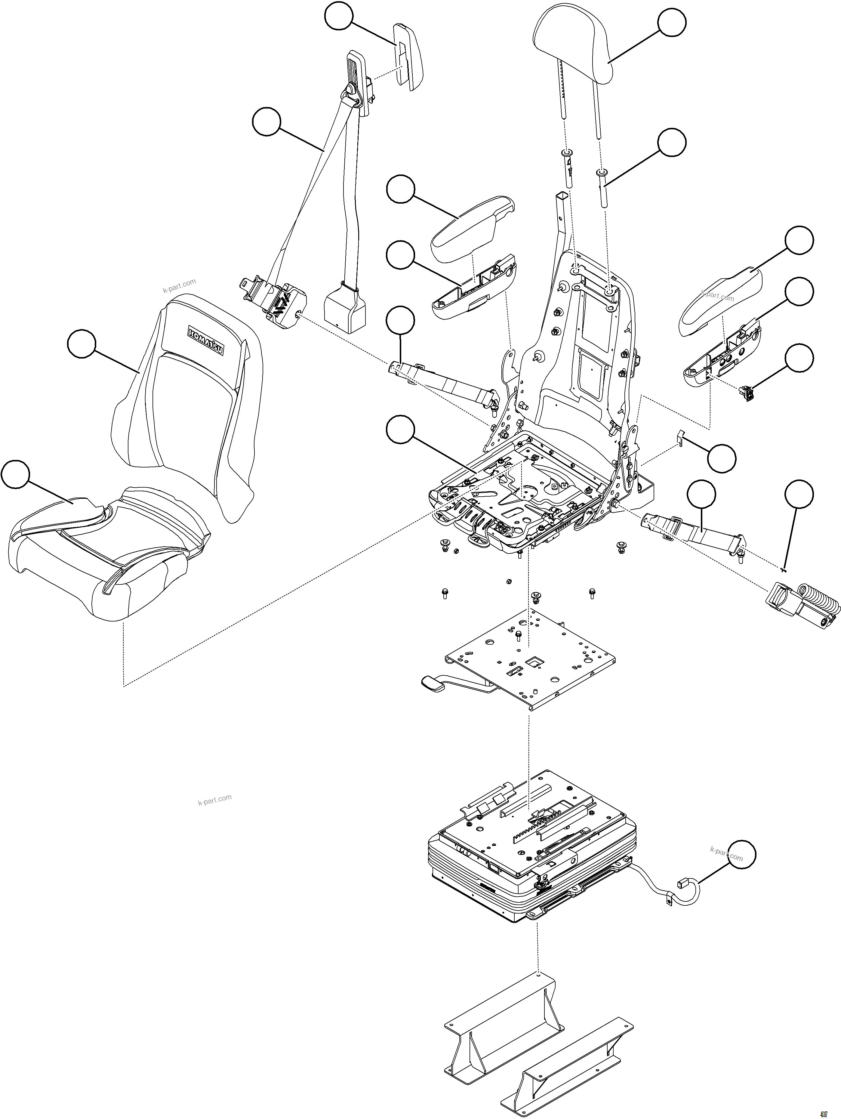 Komatsu parts book diagram for AFE78-E 930E-5 S/N A40022, A40024 - A40025  TECK: PASSENGER SEAT - PREMIUM    58E-57-16760