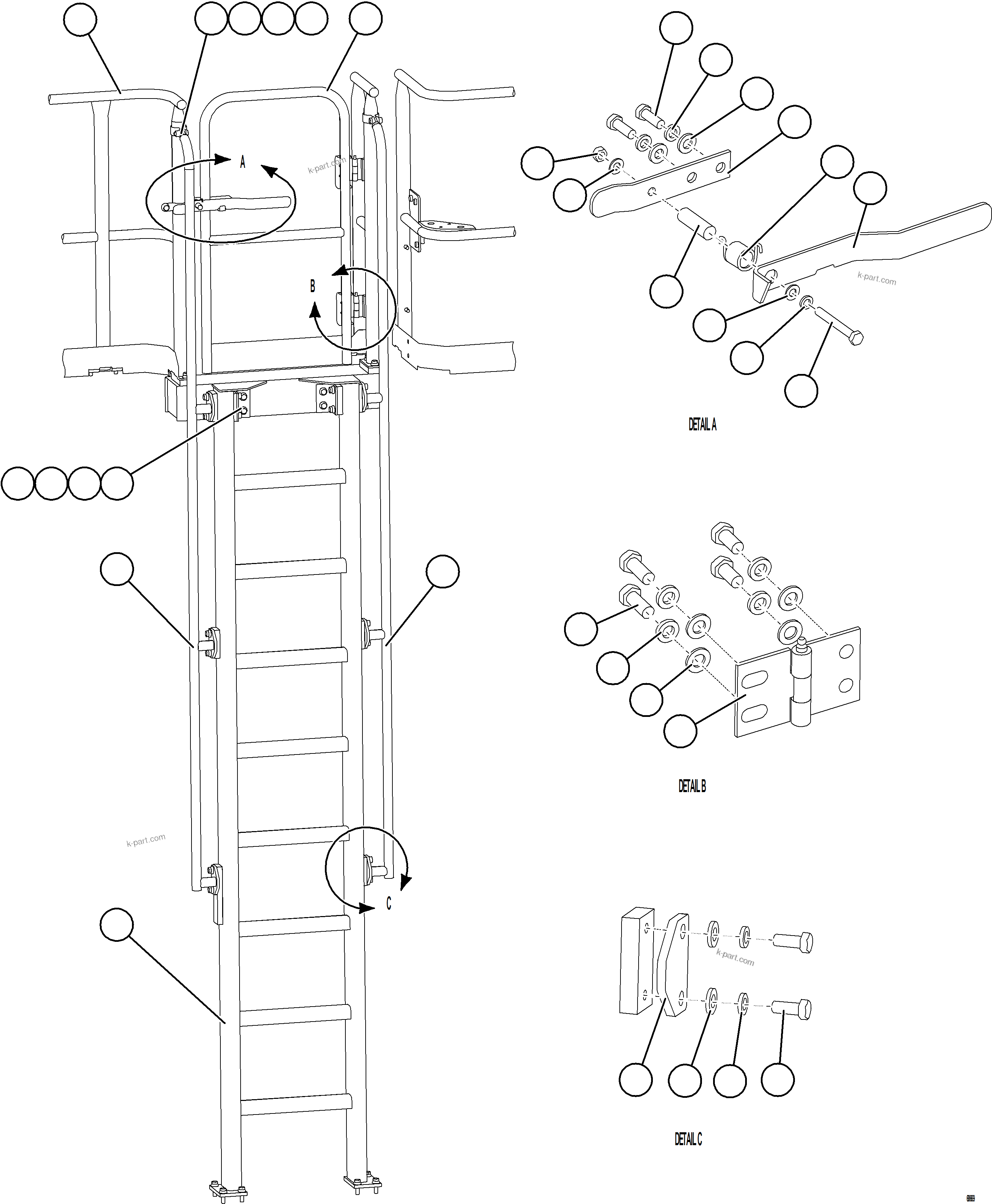 Komatsu parts book diagram for AFE78-E 930E-5 S/N A40022, A40024 - A40025  TECK: LH GATE & LADDER