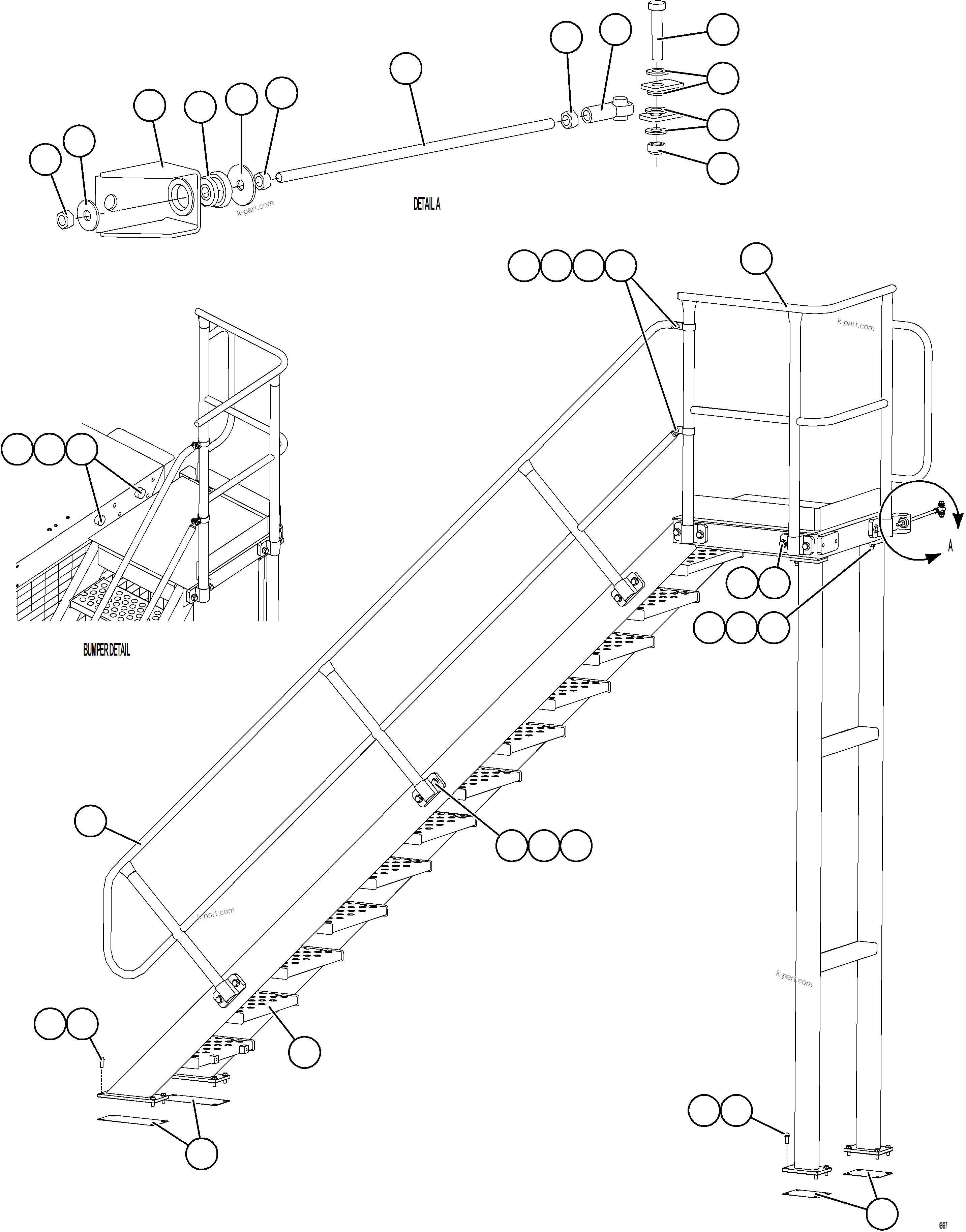 Komatsu parts book diagram for AFE78-E 930E-5 S/N A40022, A40024 - A40025  TECK: DIAGONAL LADDER INSTALLATION - LH
