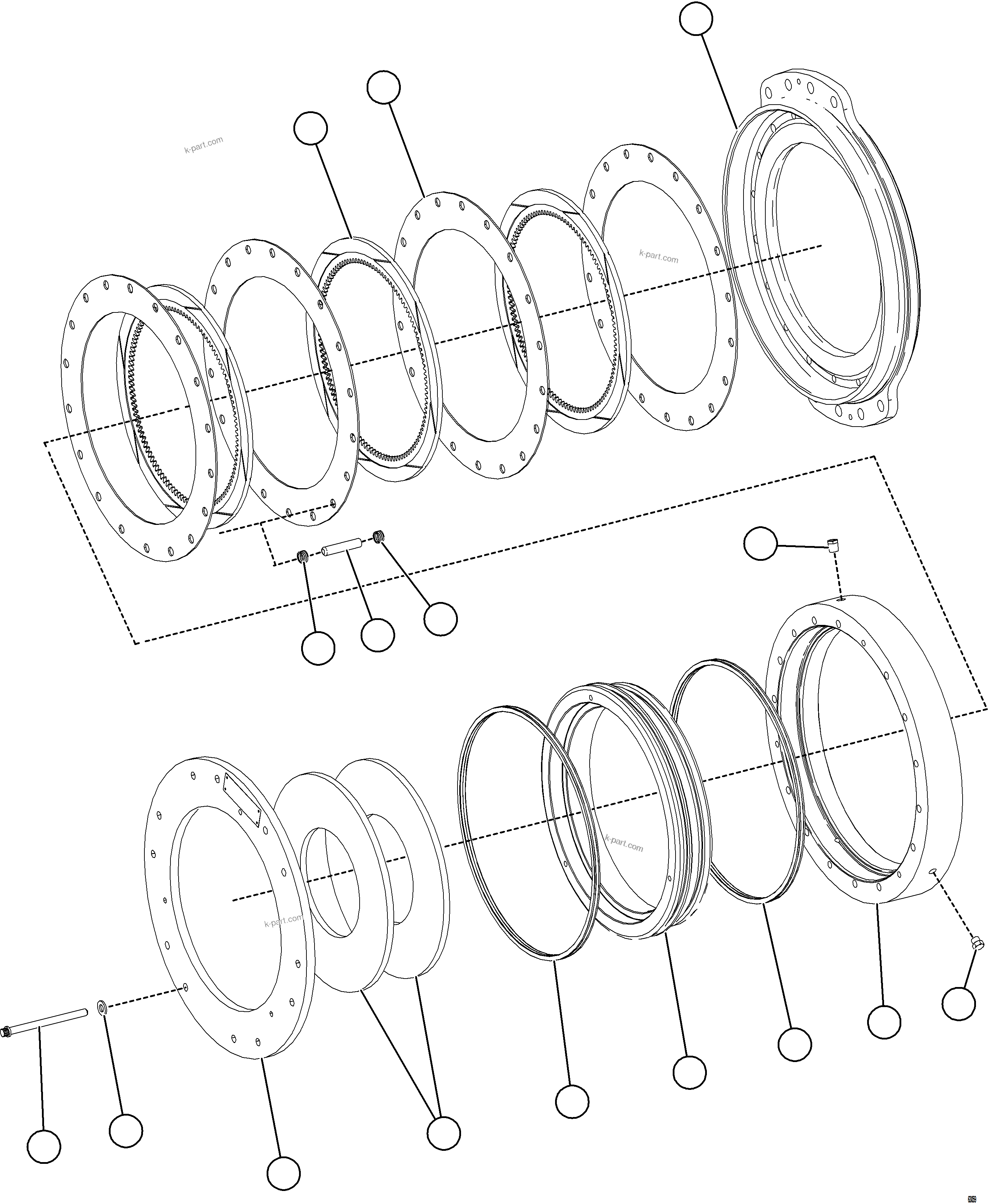 Komatsu parts book diagram for AFE78-E 930E-5 S/N A40022, A40024 - A40025  TECK: PARKING BRAKE ASSEMBLY (CW)   58F-33-00360