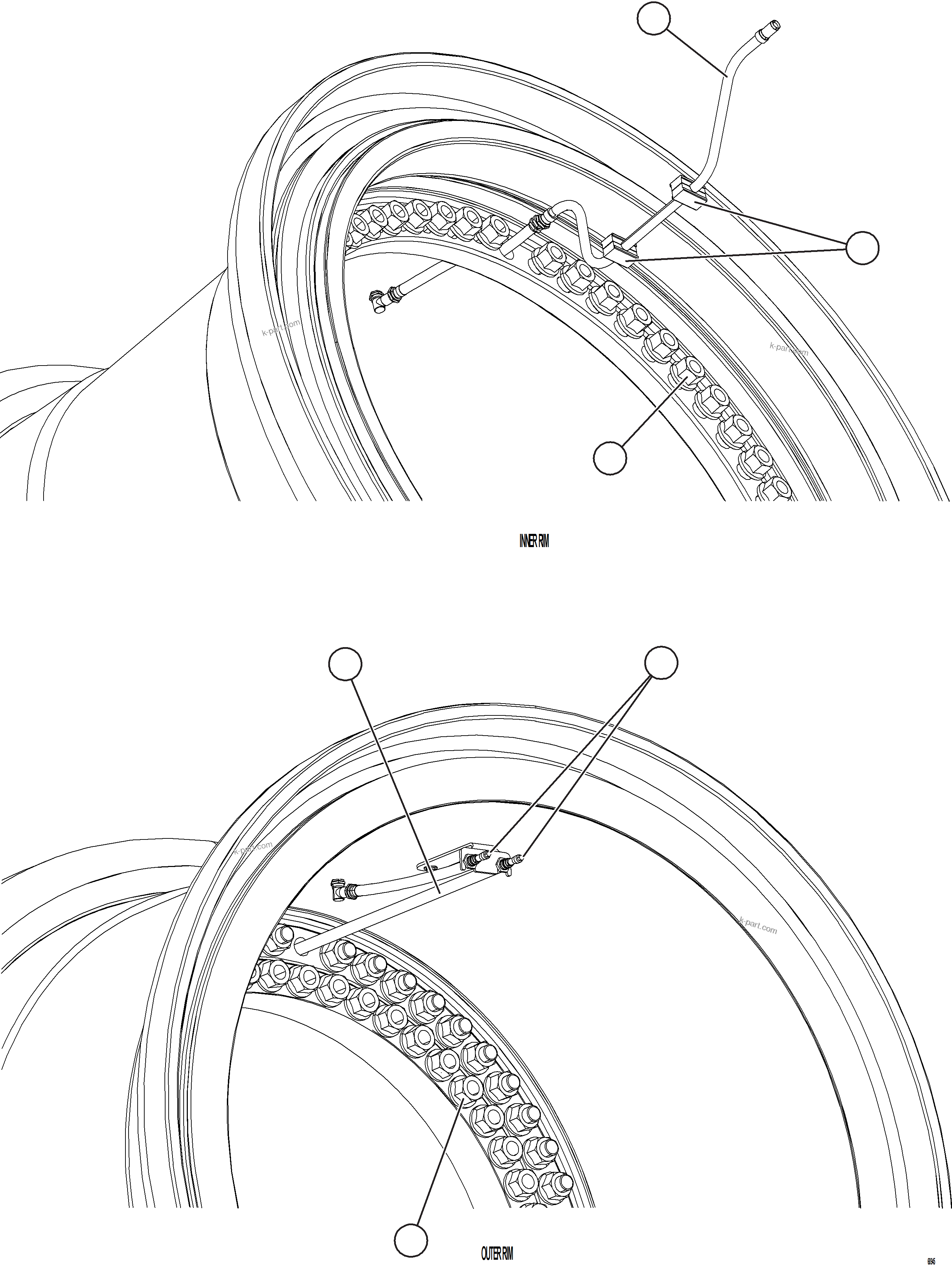 Komatsu parts book diagram for AFE78-E 930E-5 S/N A40022, A40024 - A40025  TECK: REAR WHEELS & MOUNTING