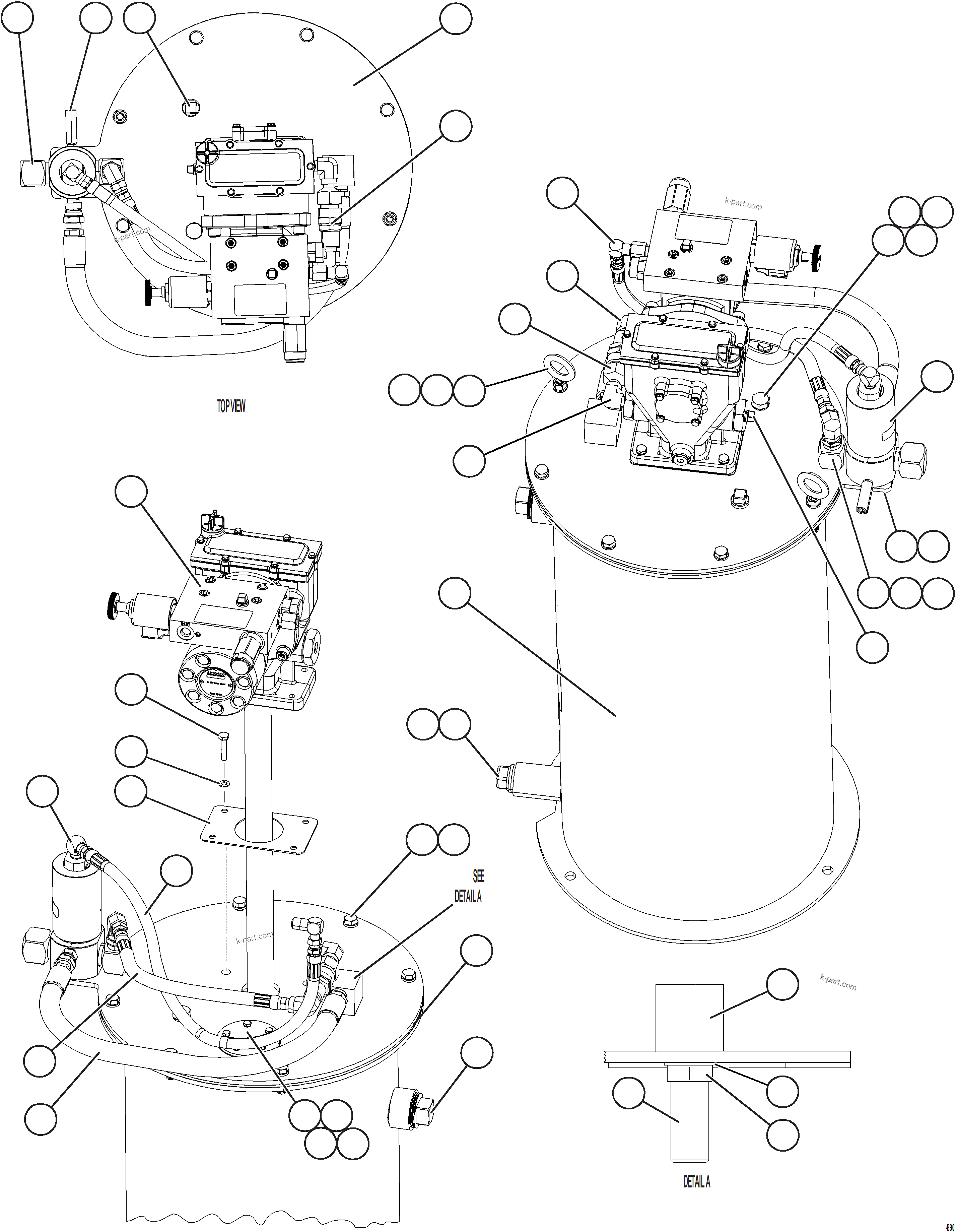 Komatsu parts book diagram for AFE78-E 930E-5 S/N A40022, A40024 - A40025  TECK: LUBE PUMP/CONTAINER ASSEMBLY    58F-98-40250