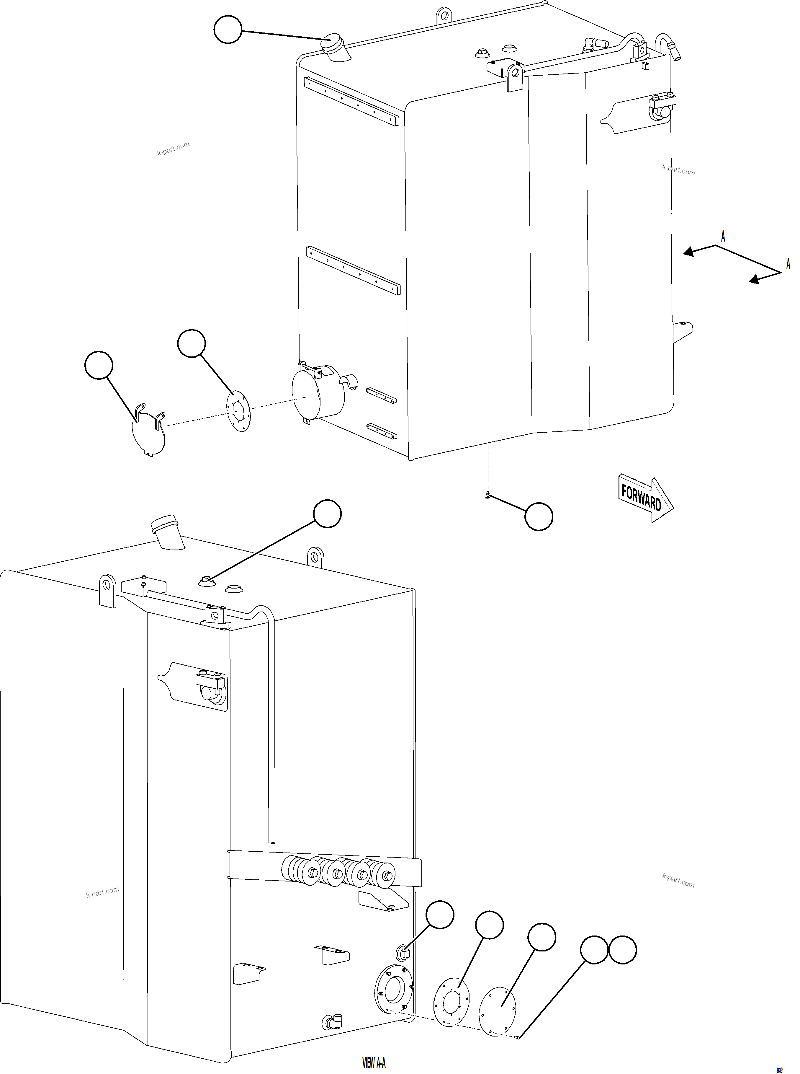 Komatsu parts book diagram for AFE78-H 930E-5 S/N A40038 - A40041, A40044 - A40045, A40048 - A40049, A40053  SOUTHFLANK: FUEL TANK ASSEMBLY