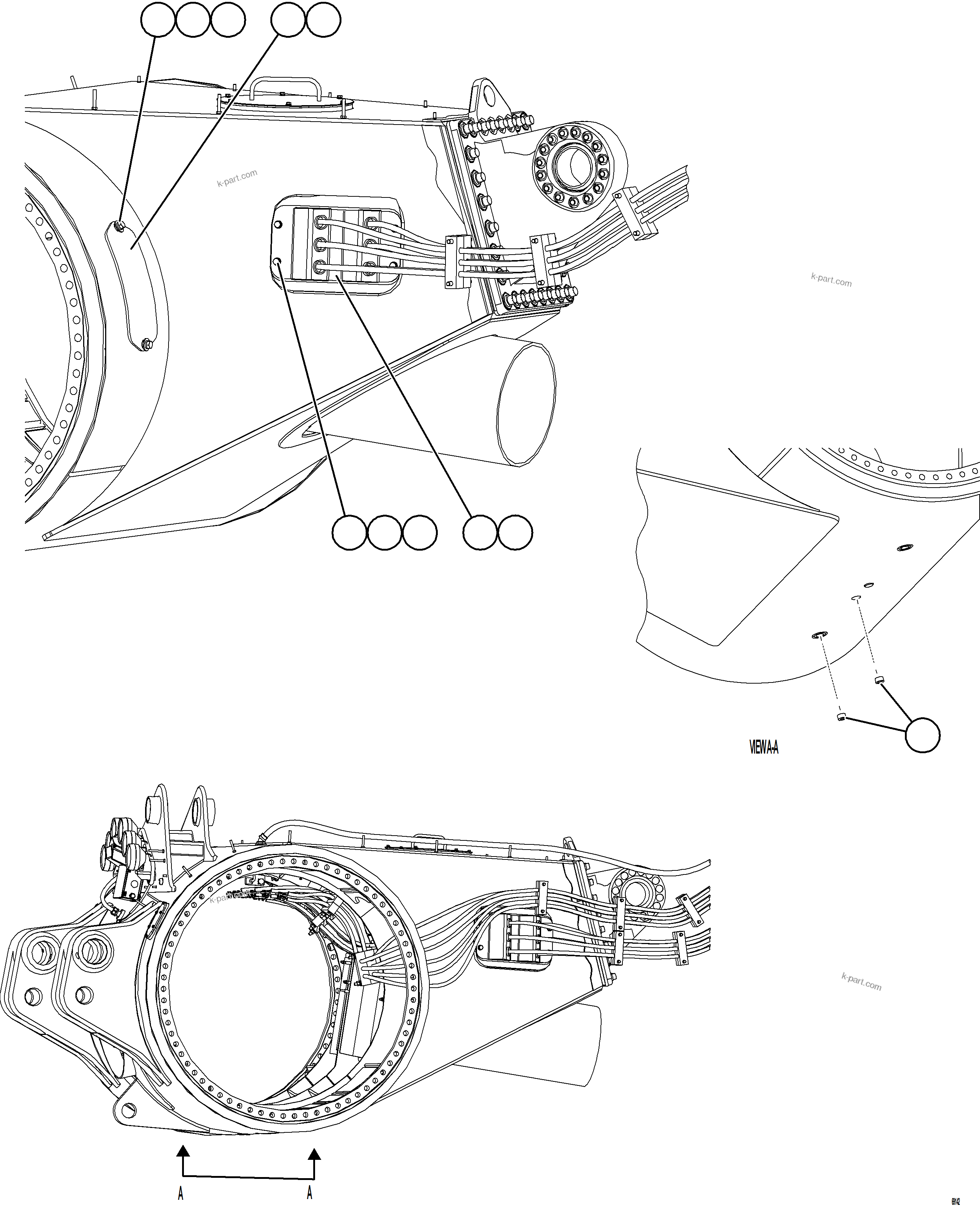 Komatsu parts book diagram for AFE78-H 930E-5 S/N A40038 - A40041, A40044 - A40045, A40048 - A40049, A40053  SOUTHFLANK: WHEEL MOTOR CABLE CONNECTIONS    1/2