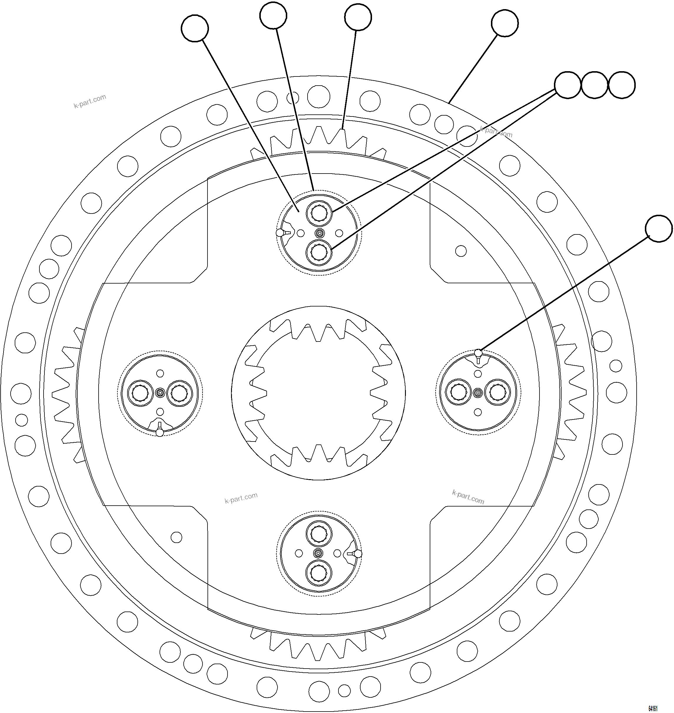 Komatsu parts book diagram for AFE78-H 930E-5 S/N A40038 - A40041, A40044 - A40045, A40048 - A40049, A40053  SOUTHFLANK: CARRIER ASSEMBLY - LOW SPEED    58F-22-01530