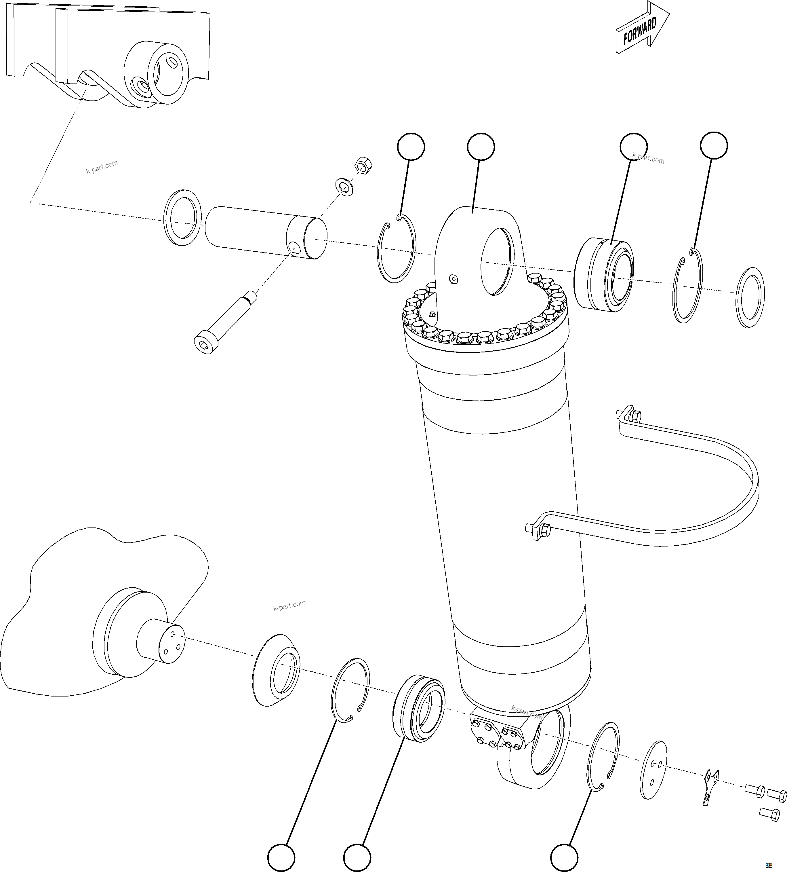 Komatsu parts book diagram for AFE78-H 930E-5 S/N A40038 - A40041, A40044 - A40045, A40048 - A40049, A40053  SOUTHFLANK: HOIST CYLINDER ASSEMBLY WITH BEARINGS    EM8376