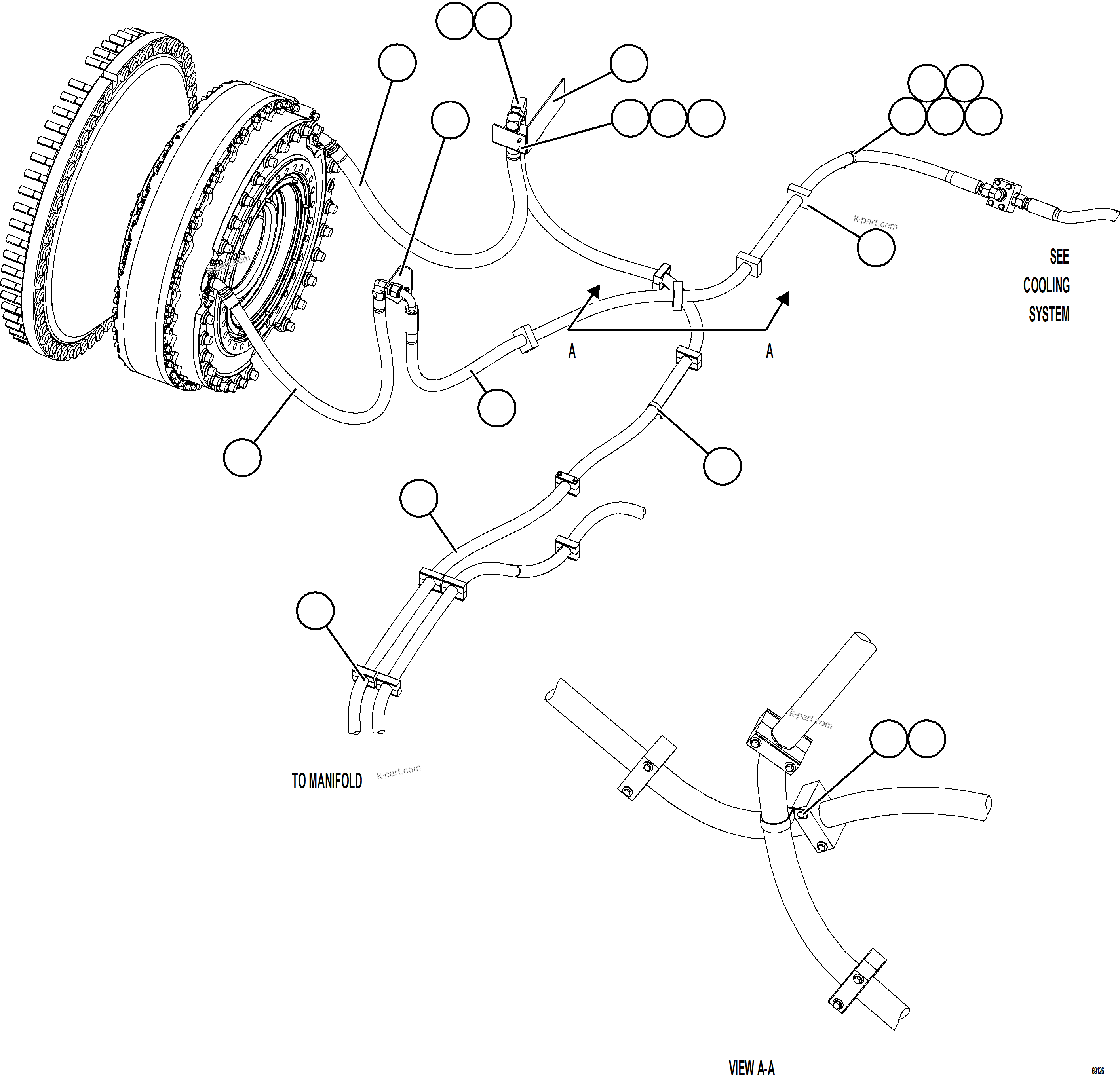 Komatsu parts book diagram for AFE78-H 930E-5 S/N A40038 - A40041, A40044 - A40045, A40048 - A40049, A40053  SOUTHFLANK: BRAKE COOLING PIPING    3/3
