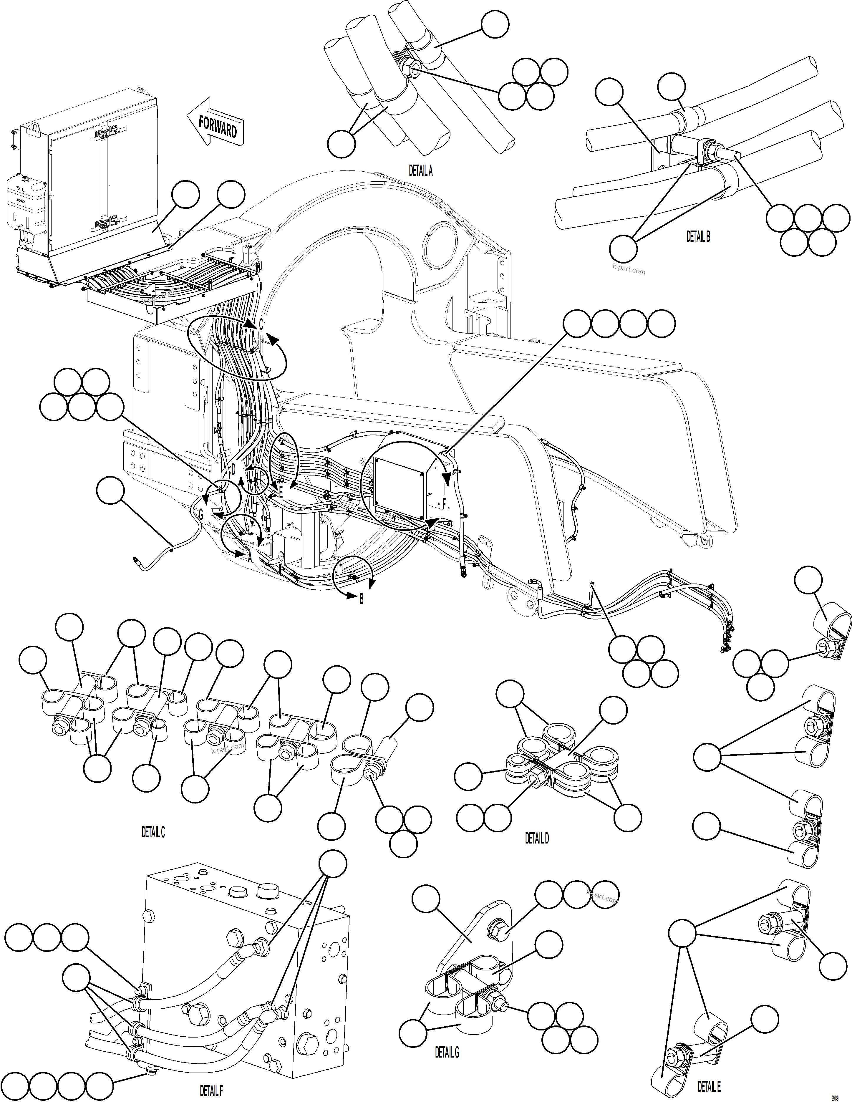 Komatsu parts book diagram for AFE78-H 930E-5 S/N A40038 - A40041, A40044 - A40045, A40048 - A40049, A40053  SOUTHFLANK: HYDRAULIC BRAKE CABINET PIPING    2/2