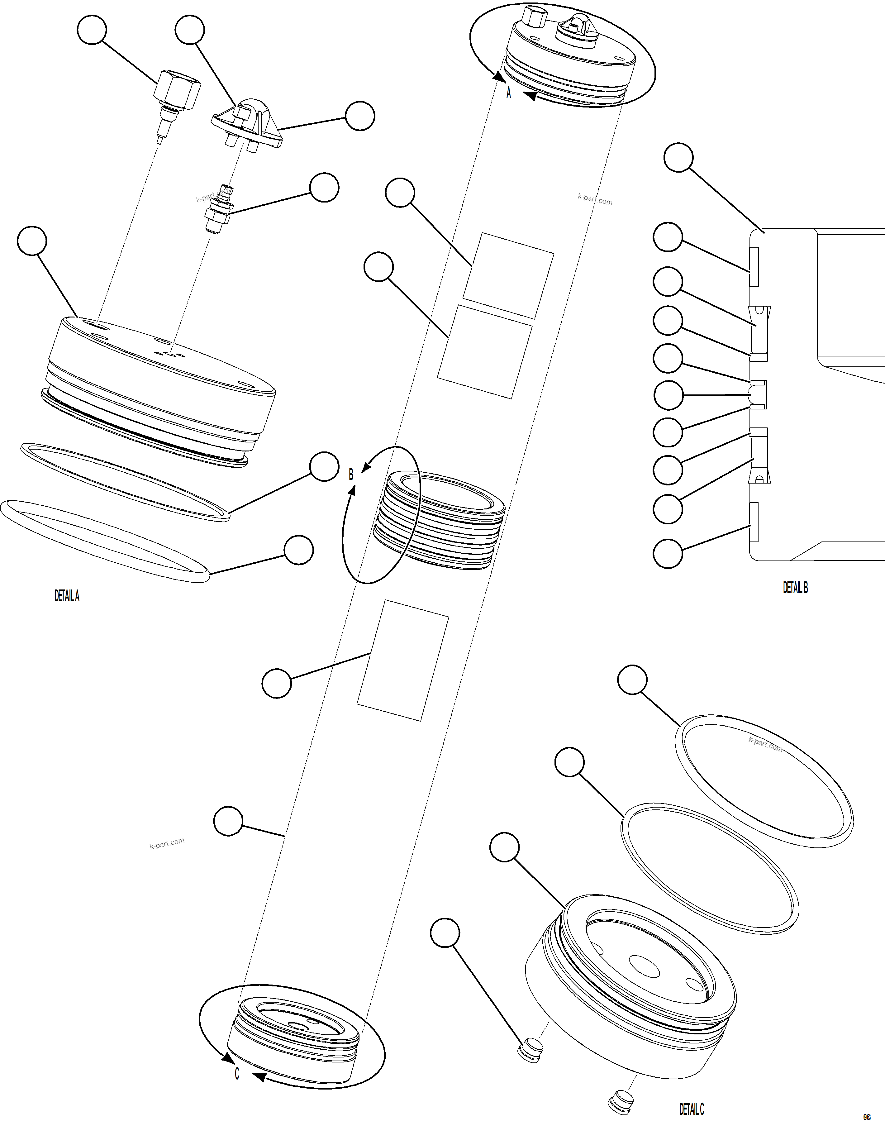 Komatsu parts book diagram for AFE78-H 930E-5 S/N A40038 - A40041, A40044 - A40045, A40048 - A40049, A40053  SOUTHFLANK: PISTON ACCUMULATOR (16.5 GAL)    58B-60-20061