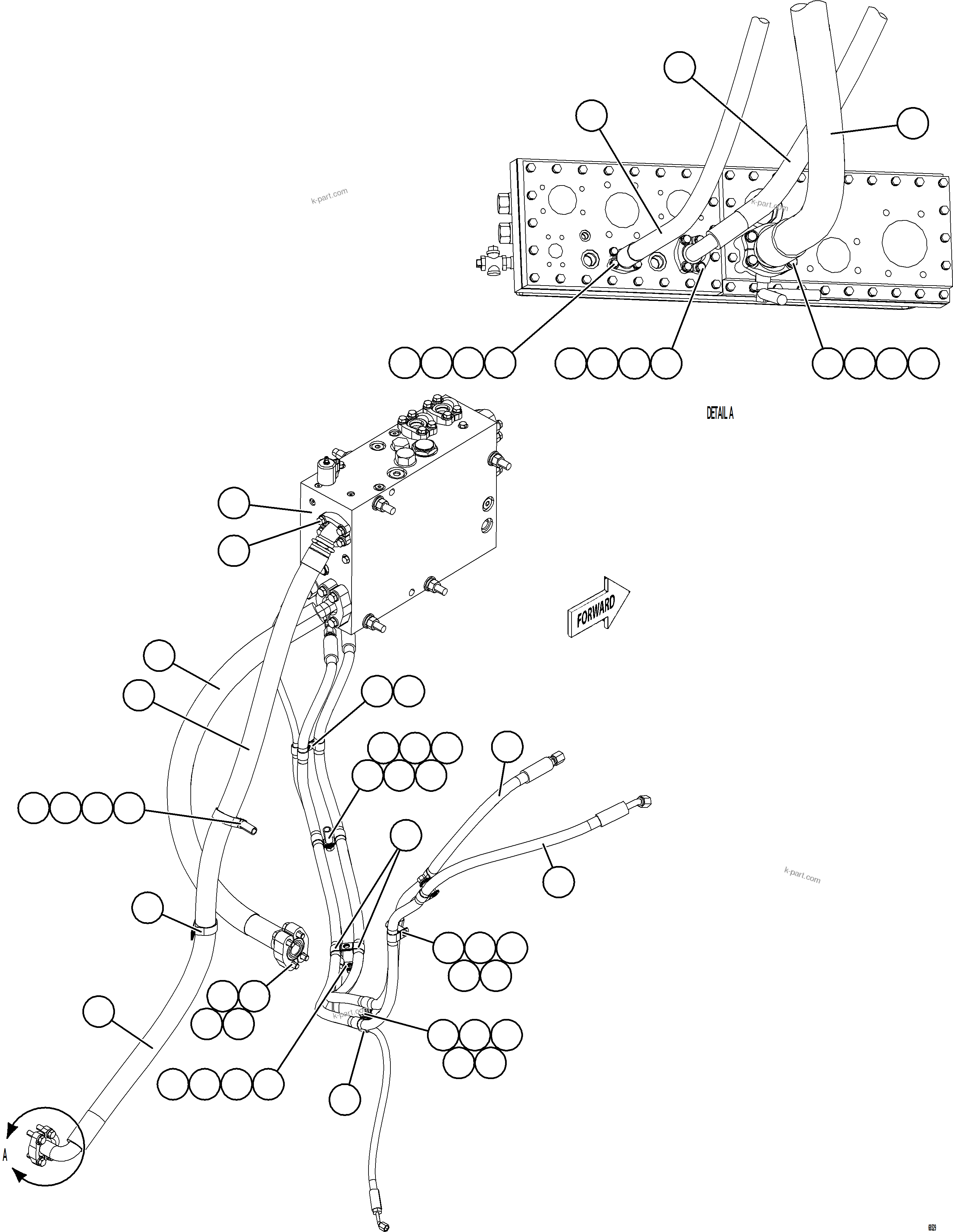 Komatsu parts book diagram for AFE78-H 930E-5 S/N A40038 - A40041, A40044 - A40045, A40048 - A40049, A40053  SOUTHFLANK: STEERING SYSTEM PIPING    2/2