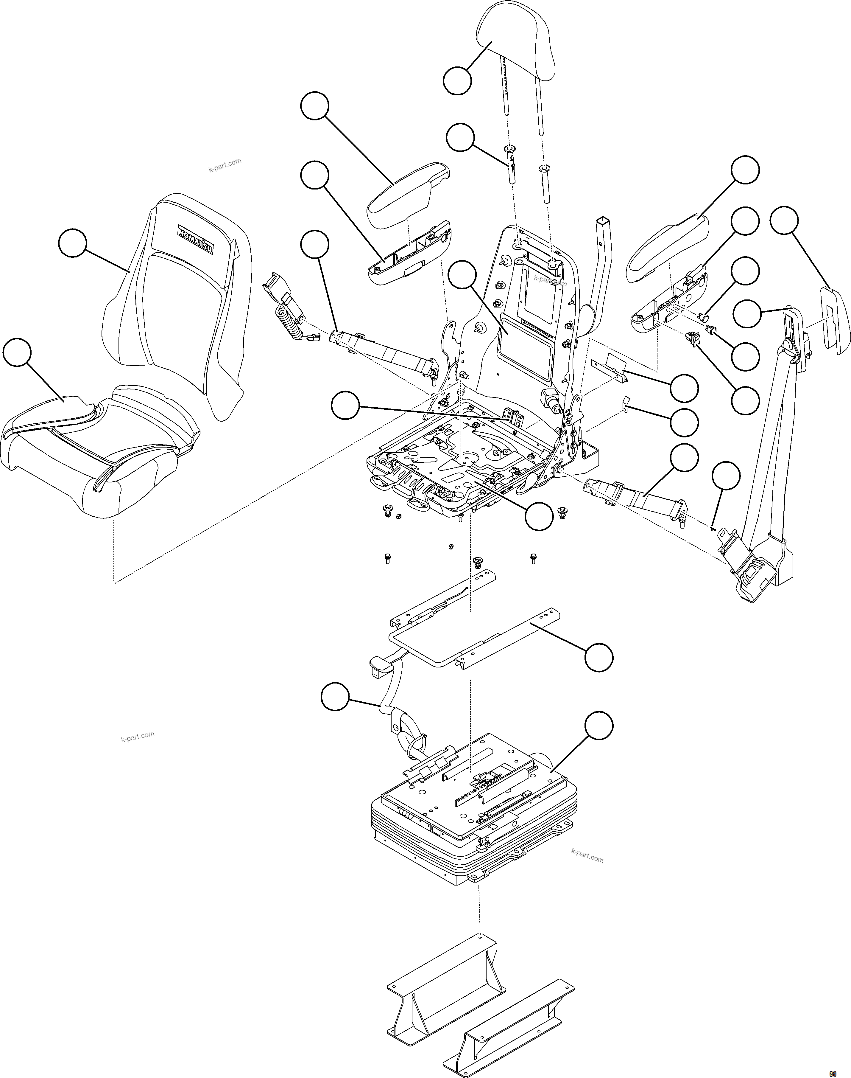Komatsu parts book diagram for AFE78-H 930E-5 S/N A40038 - A40041, A40044 - A40045, A40048 - A40049, A40053  SOUTHFLANK: OPERATOR SEAT - PREMIUM    58E-57-16771