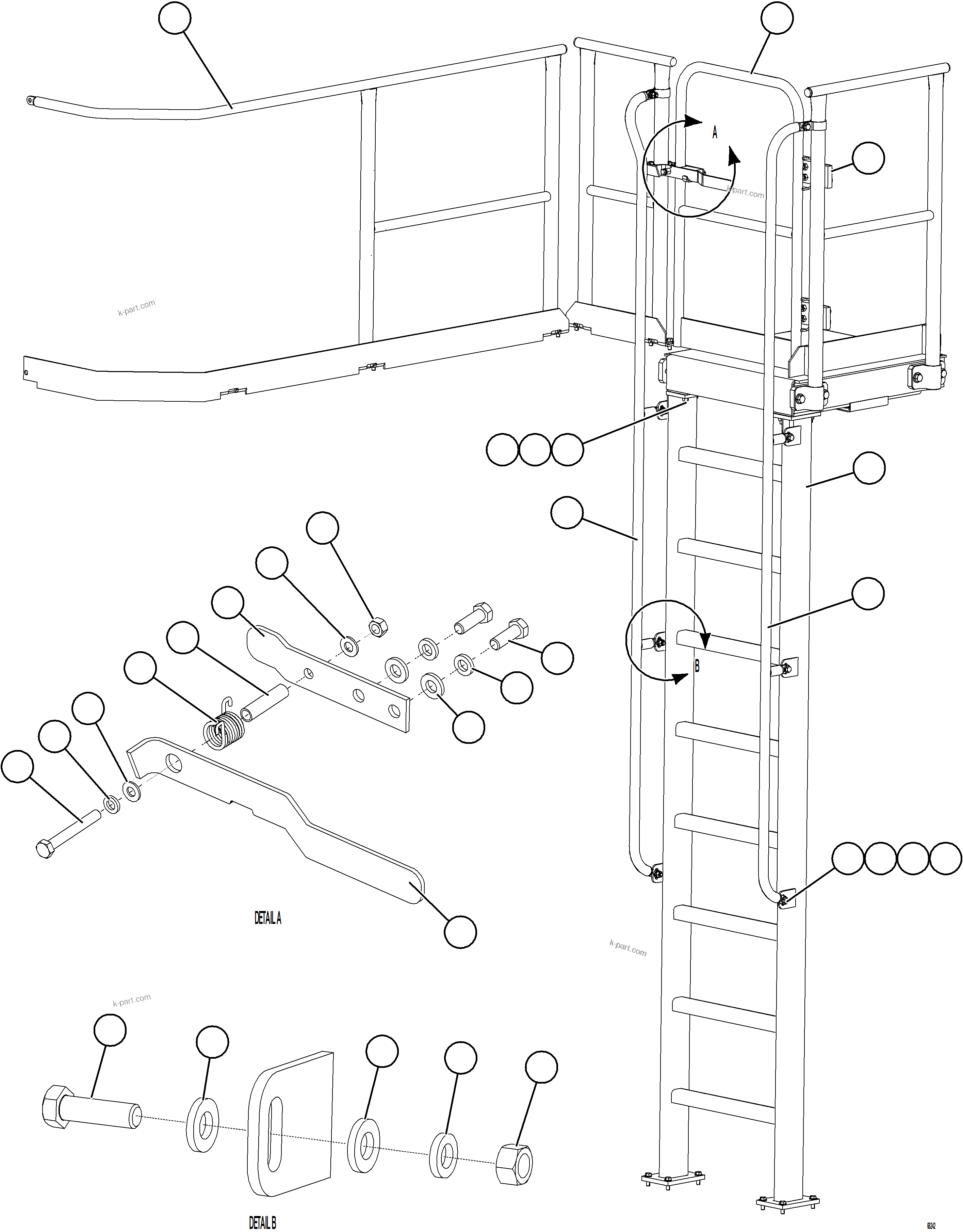 Komatsu parts book diagram for AFE78-H 930E-5 S/N A40038 - A40041, A40044 - A40045, A40048 - A40049, A40053  SOUTHFLANK: RH EMERGENCY LADDER & HANDRAILS