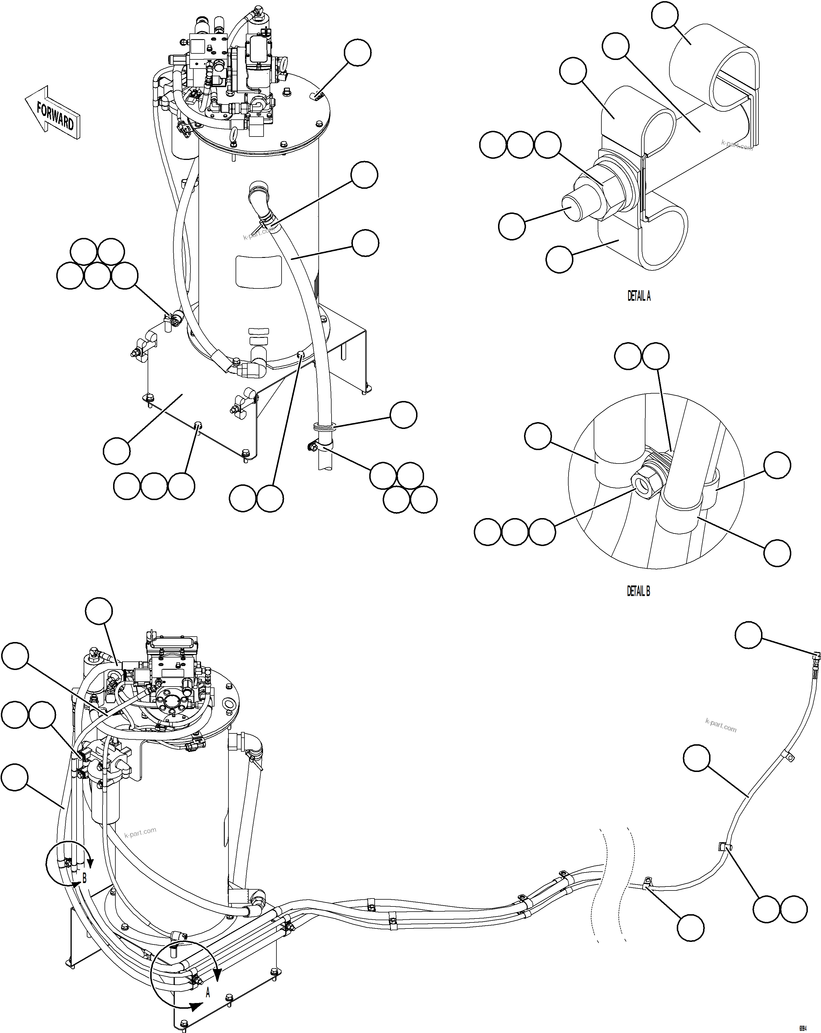 Komatsu parts book diagram for AFE78-H 930E-5 S/N A40038 - A40041, A40044 - A40045, A40048 - A40049, A40053  SOUTHFLANK: AUTOMATIC LUBRICATION SYSTEM - FRONT    1/4