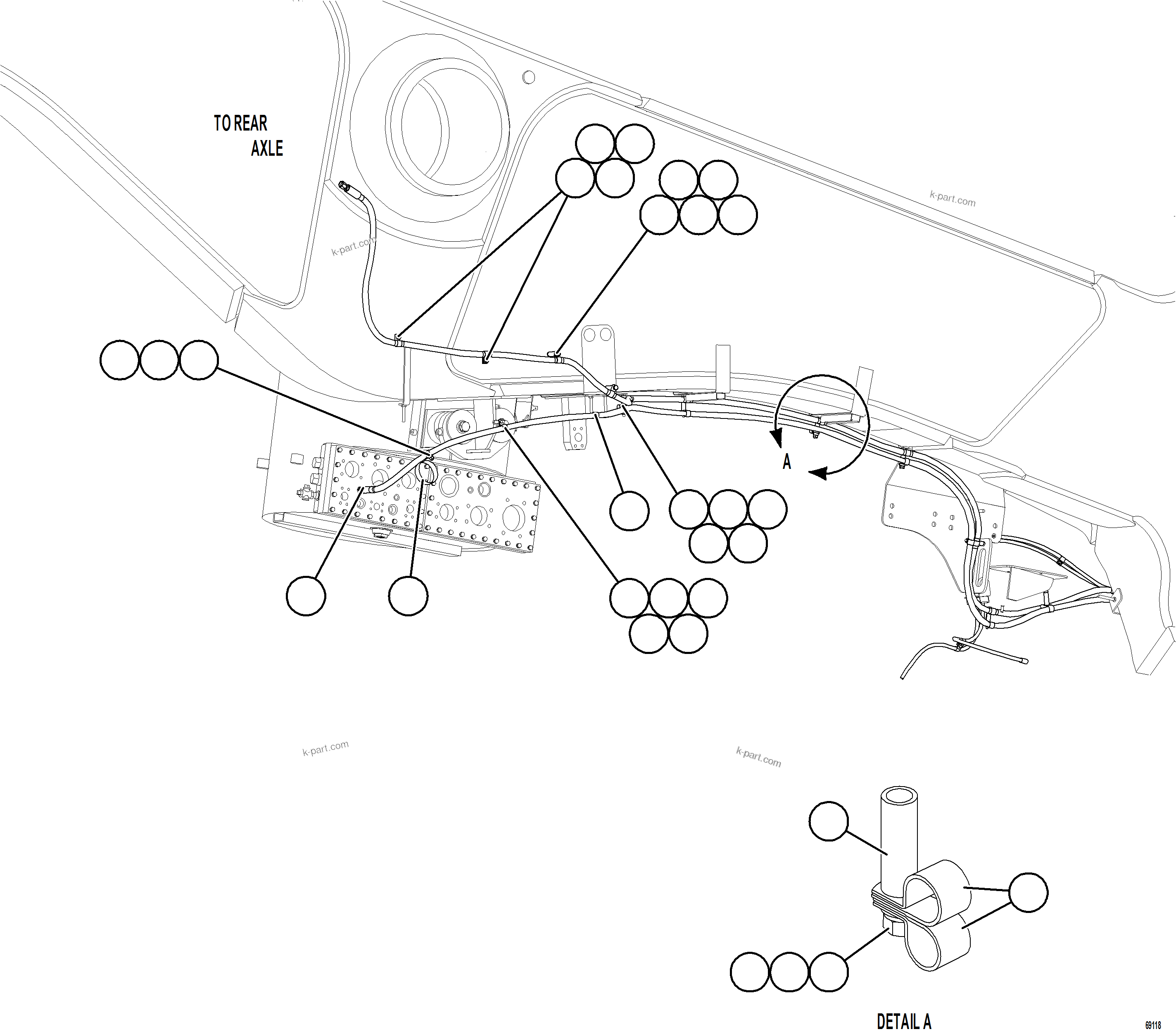 Komatsu parts book diagram for AFE78-H 930E-5 S/N A40038 - A40041, A40044 - A40045, A40048 - A40049, A40053  SOUTHFLANK: AUTOMATIC LUBRICATION SYSTEM - FRONT    4/4