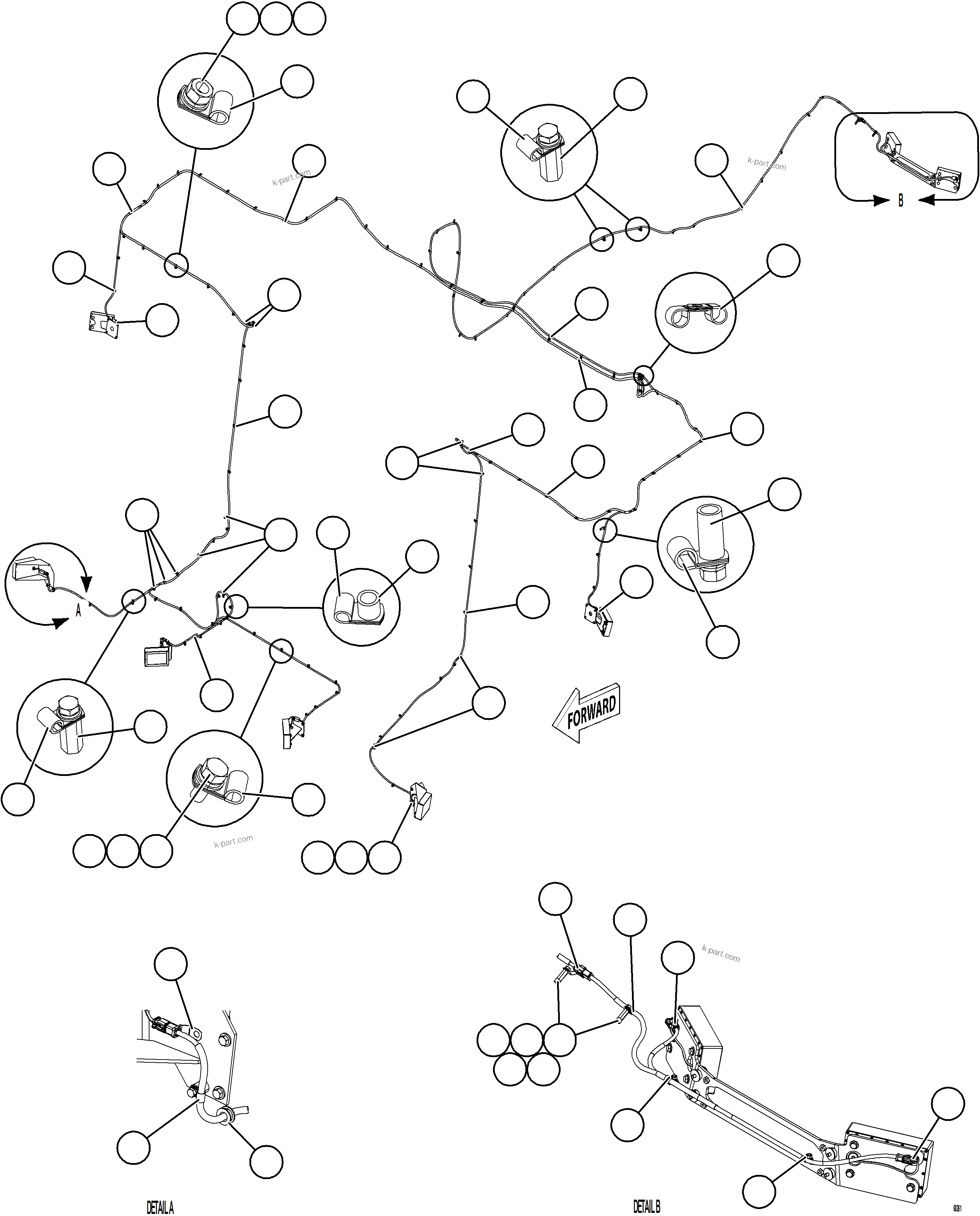 Komatsu parts book diagram for AFE78-H 930E-5 S/N A40038 - A40041, A40044 - A40045, A40048 - A40049, A40053  SOUTHFLANK: KOMVISION RADAR HARNESS ROUTING