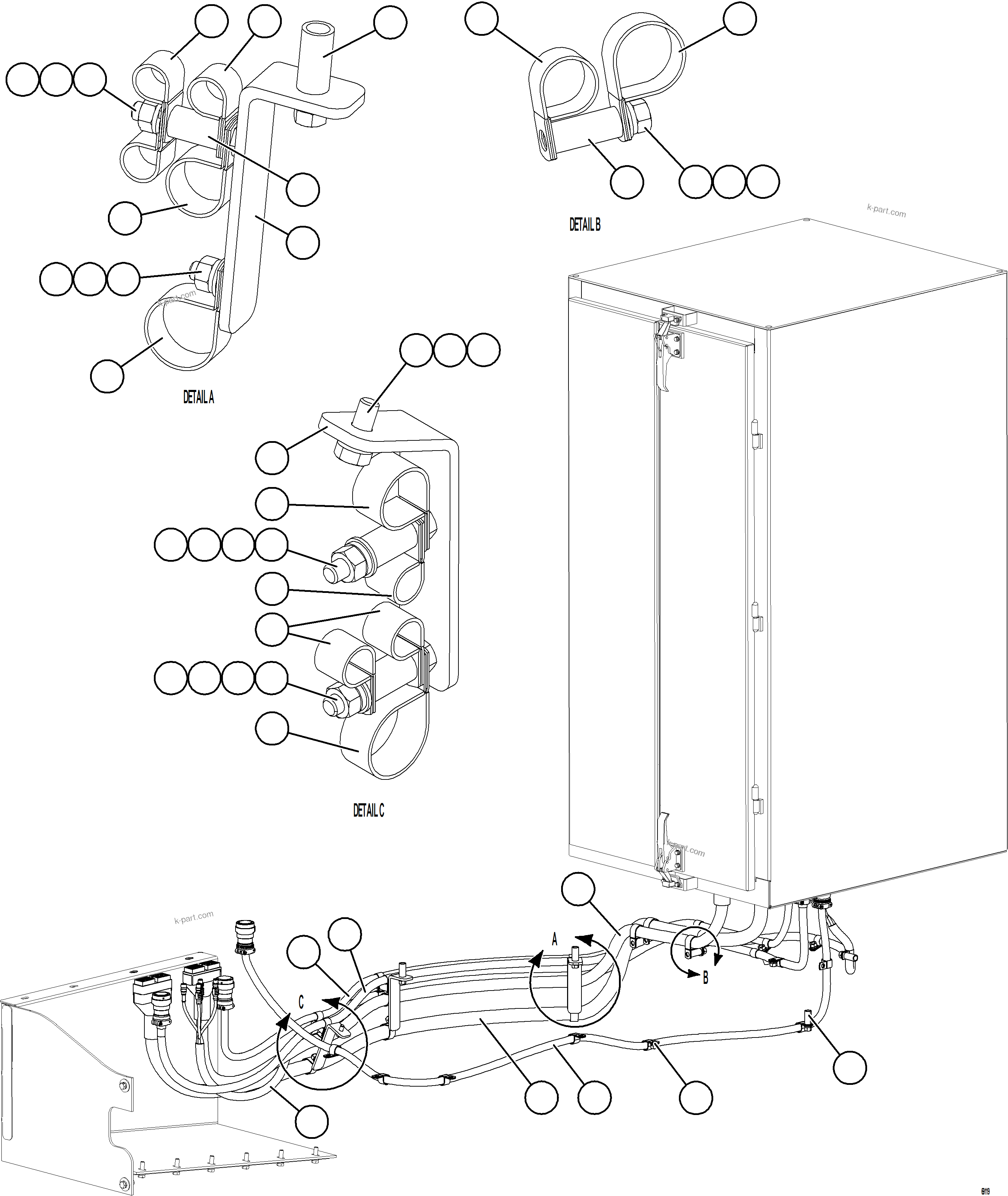 Komatsu parts book diagram for AFE78-S 930E-5 S/N A40078 - A40079  BOLIDEN: AUXILIARY CONTROL CABINET HARNESS CONNECTIONS  1/2