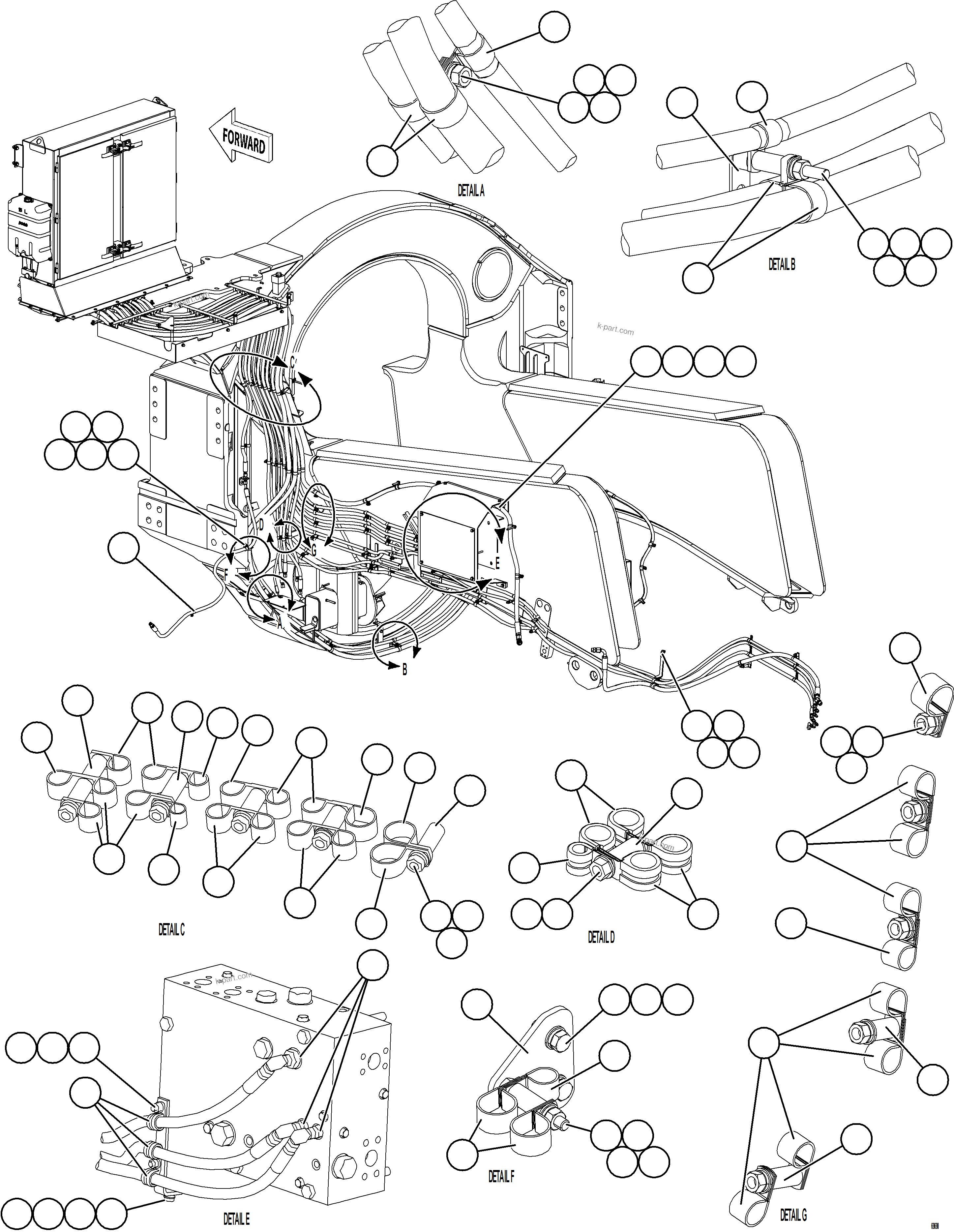 Komatsu parts book diagram for AFE78-S 930E-5 S/N A40078 - A40079  BOLIDEN: HYDRAULIC BRAKE CABINET HOSE CLAMPING    2/2