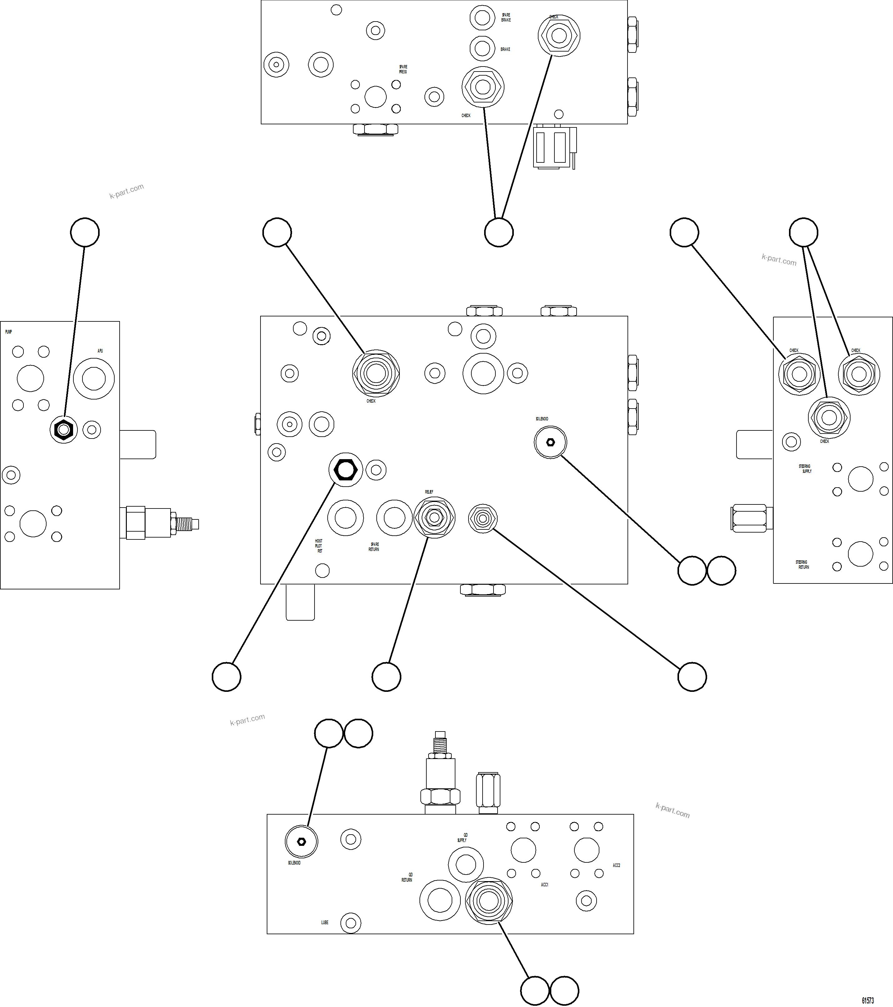 Komatsu parts book diagram for AFE78-S 930E-5 S/N A40078 - A40079  BOLIDEN: STEERING BLEEDDOWN MANIFOLD    PC1493
