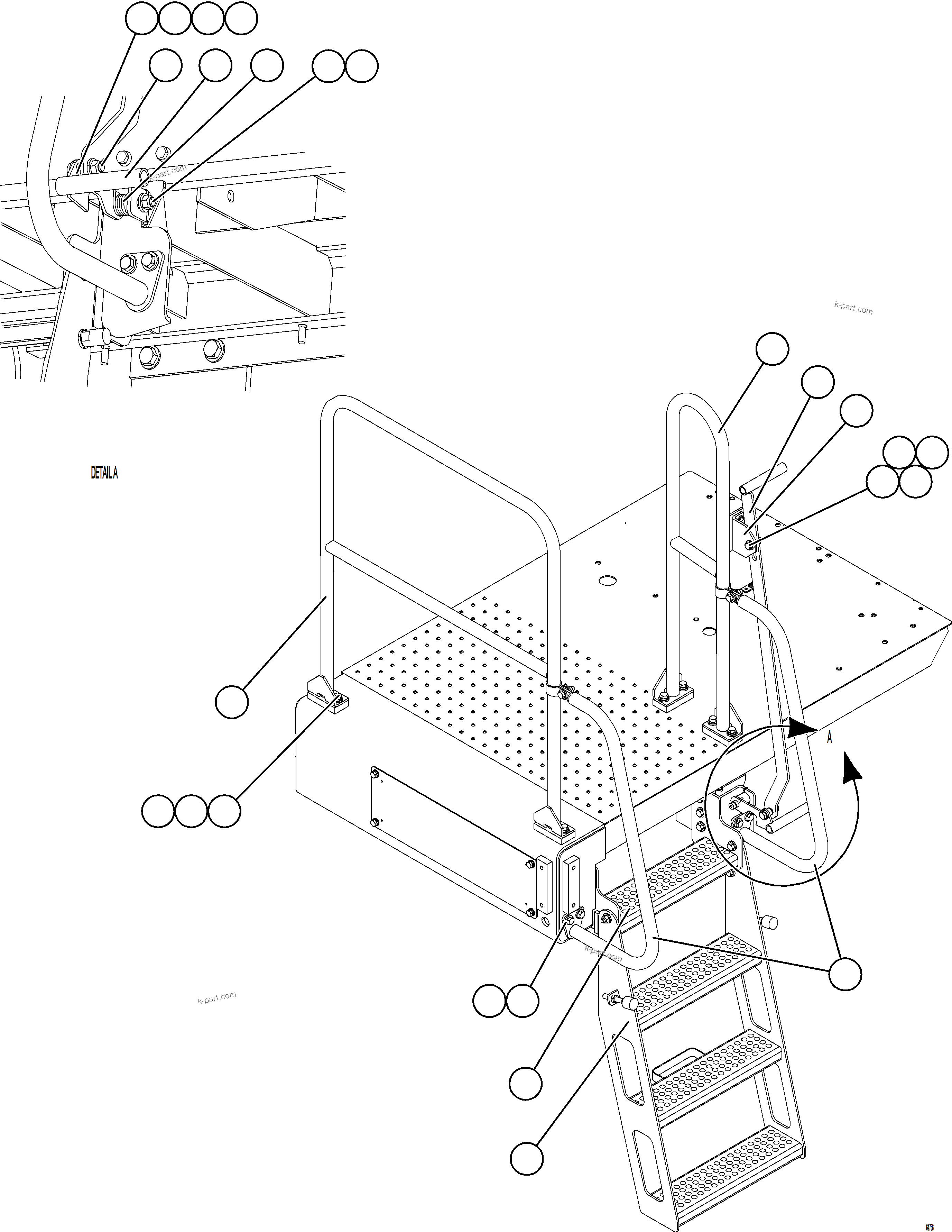 Komatsu parts book diagram for AFE78-S 930E-5 S/N A40078 - A40079  BOLIDEN: LH LOWER PLATFORM STEPS & HANDRAILS
