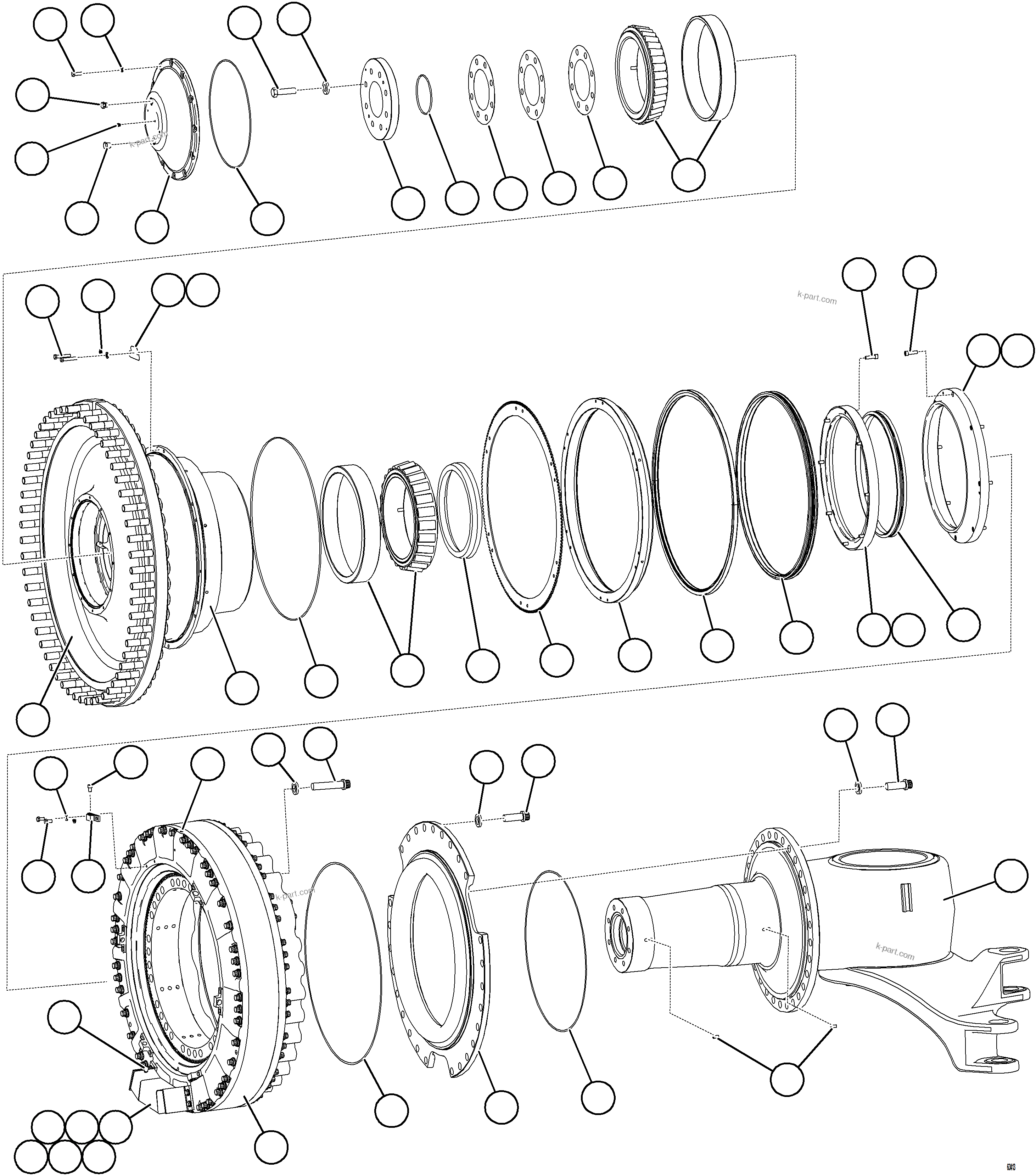 Komatsu parts book diagram for AFE78-S 930E-5 S/N A40078 - A40079  BOLIDEN: SPINDLE, HUB AND BRAKE ASSEMBLY    58F-32-00213
