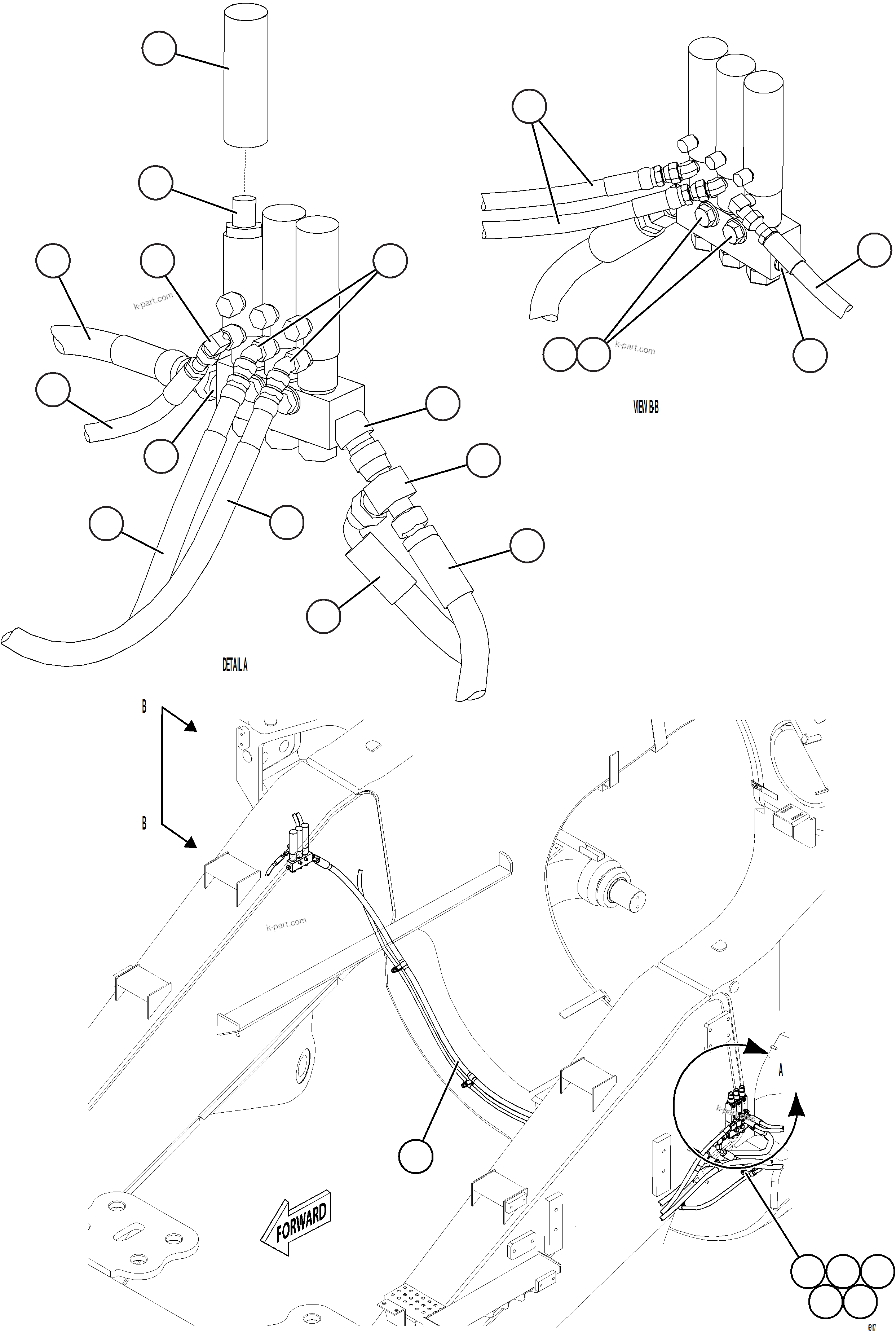 Komatsu parts book diagram for AFE78-S 930E-5 S/N A40078 - A40079  BOLIDEN: AUTOMATIC LUBRICATION SYSTEM PIPING - FRONT    3/4