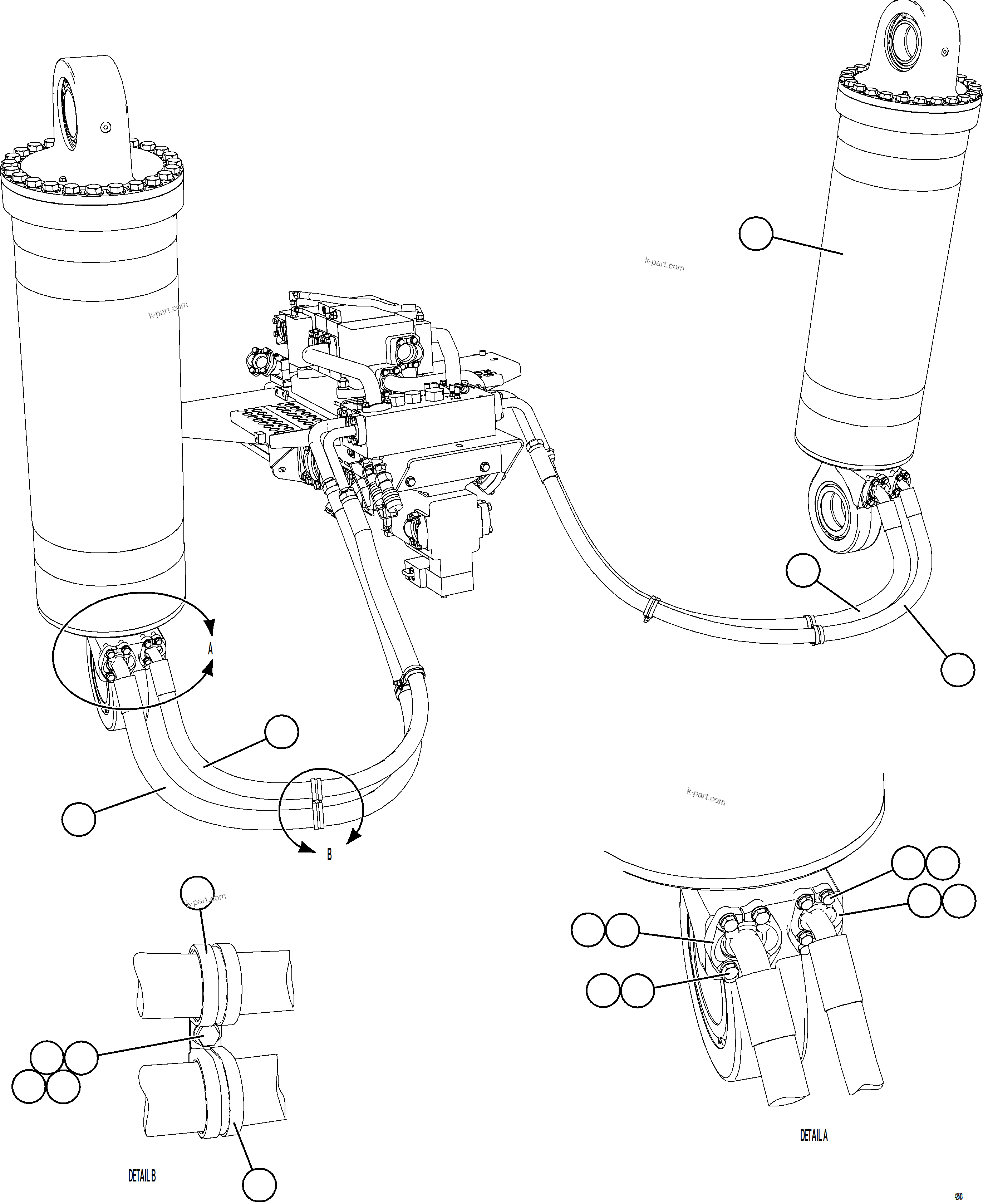 Komatsu parts book diagram for AFE78-X 930E-5 S/N A40089  IOCC: HOIST CYLINDER PIPING