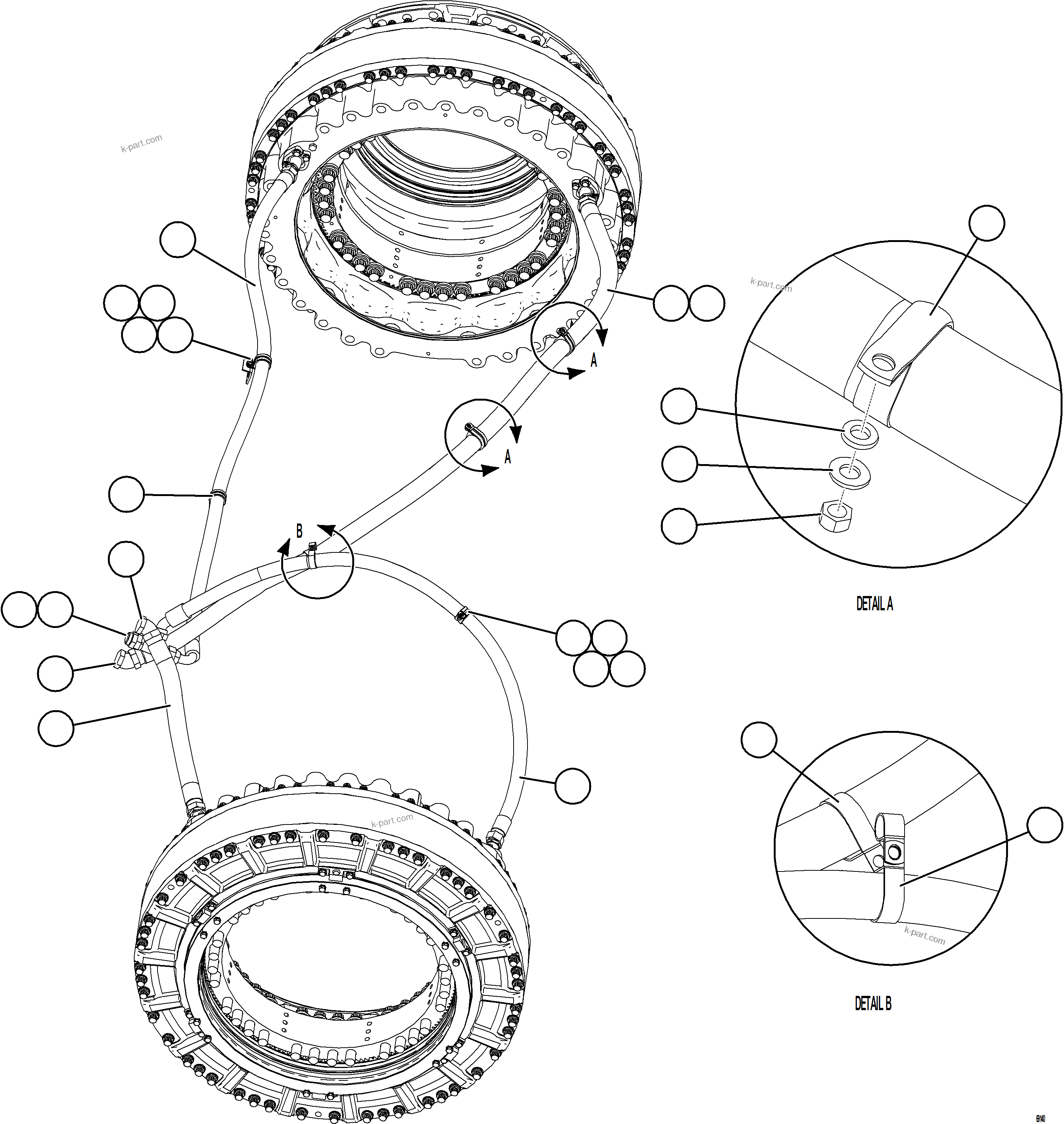 Komatsu parts book diagram for AFE78-X 930E-5 S/N A40089  IOCC: BRAKE COOLING PIPING - REAR AXLE