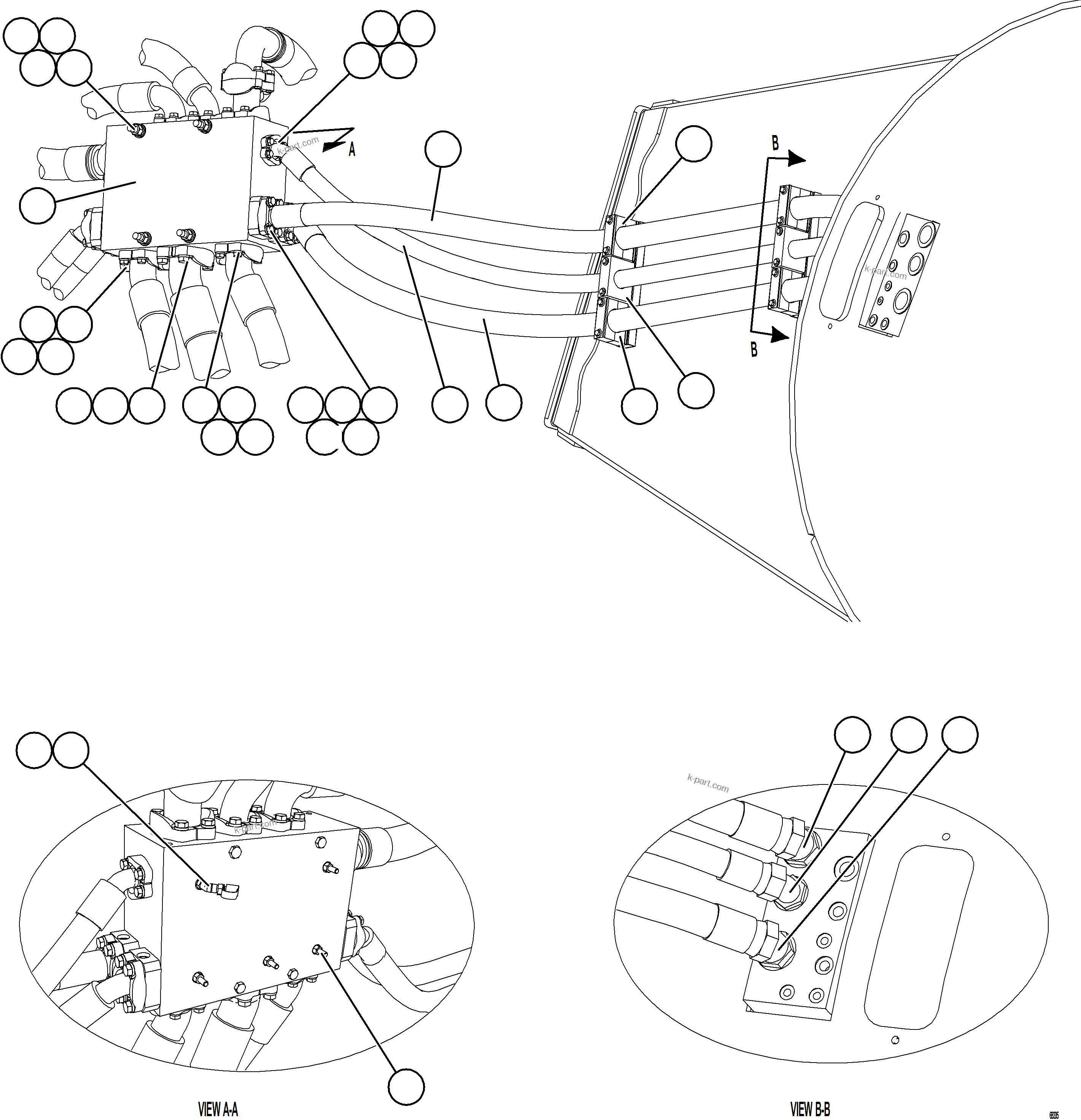 Komatsu parts book diagram for AFE78-X 930E-5 S/N A40089  IOCC: BRAKE COOLING/HOIST RETURN MANIFOLD INSTALLATION