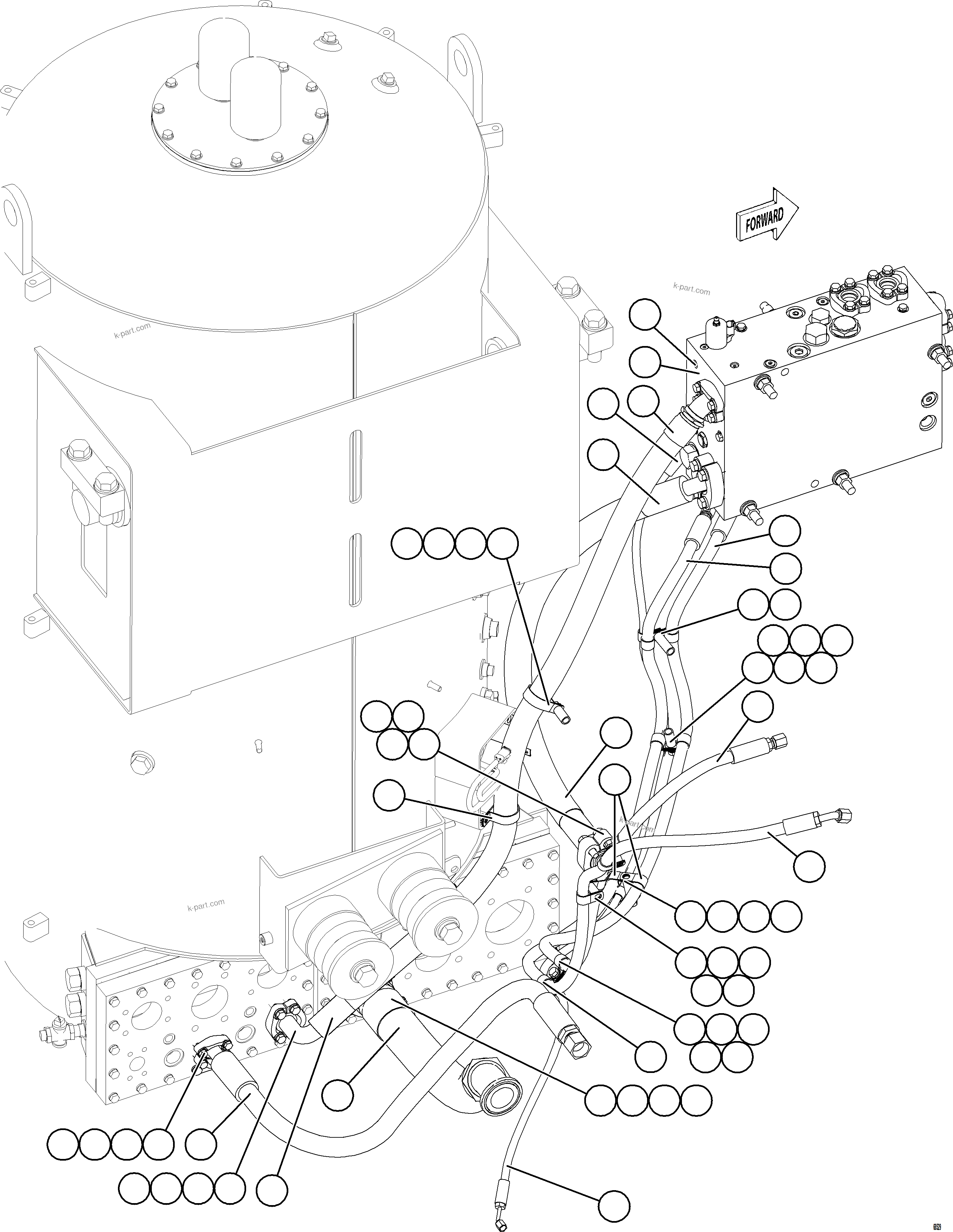 Komatsu parts book diagram for AFE78-X 930E-5 S/N A40089  IOCC: STEERING BLEEDDOWN MANIFOLD PIPING    3/3