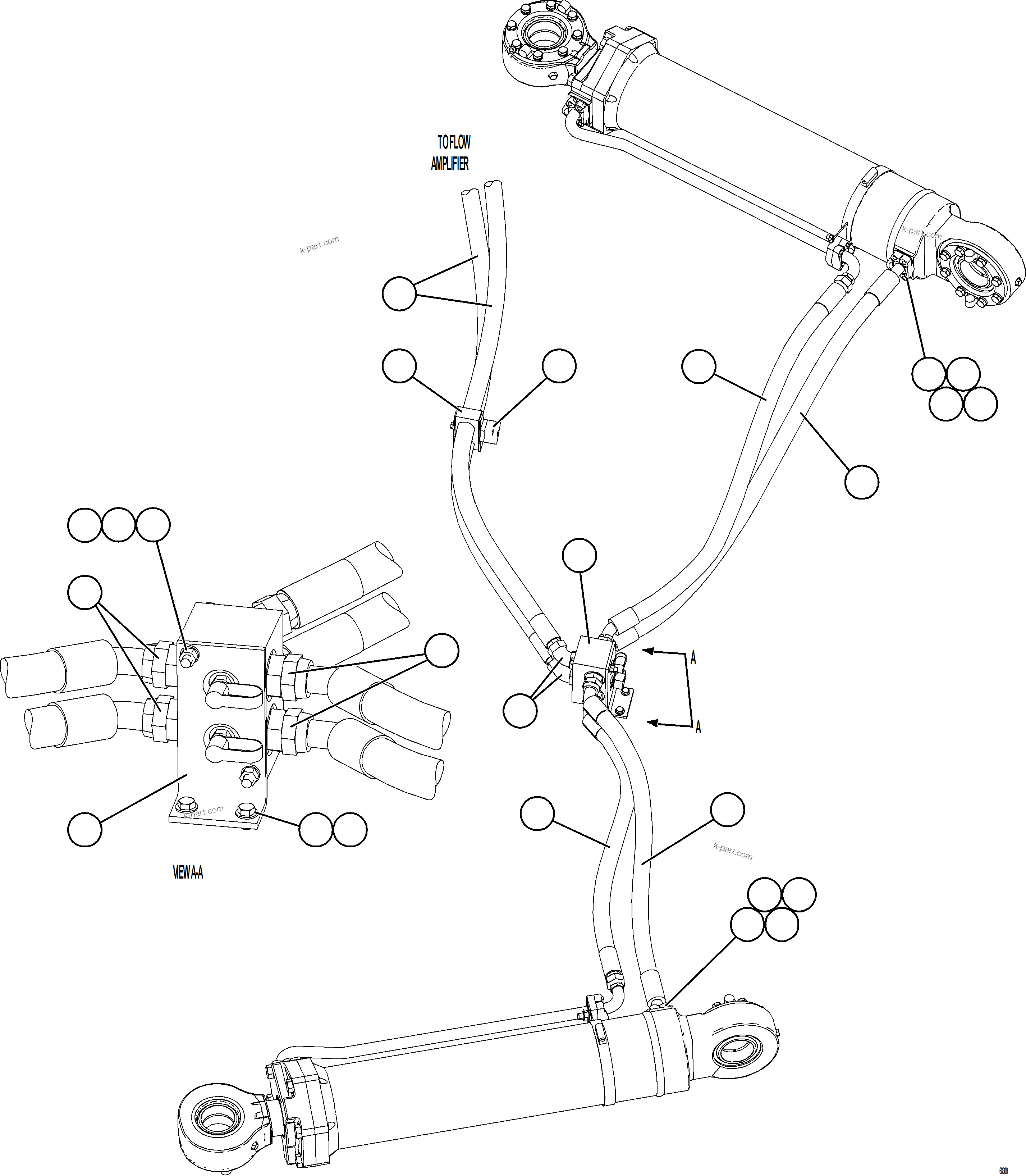 Komatsu parts book diagram for AFE78-X 930E-5 S/N A40089  IOCC: STEERING CYLINDER PIPING    1/2