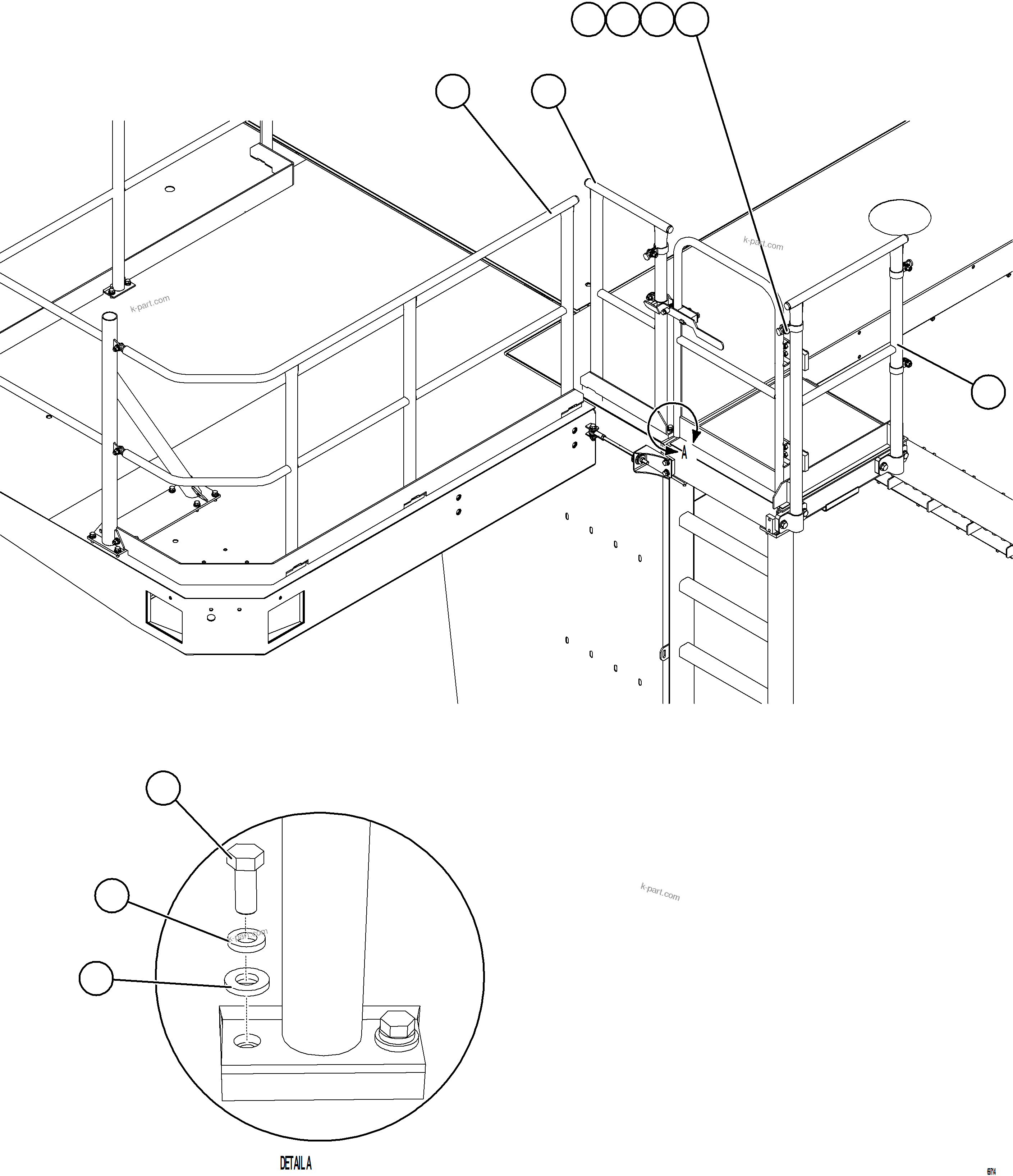 Komatsu parts book diagram for AFE78-X 930E-5 S/N A40089  IOCC: DIAGONAL LADDER & UPPER PLATFORM HANDRAILS