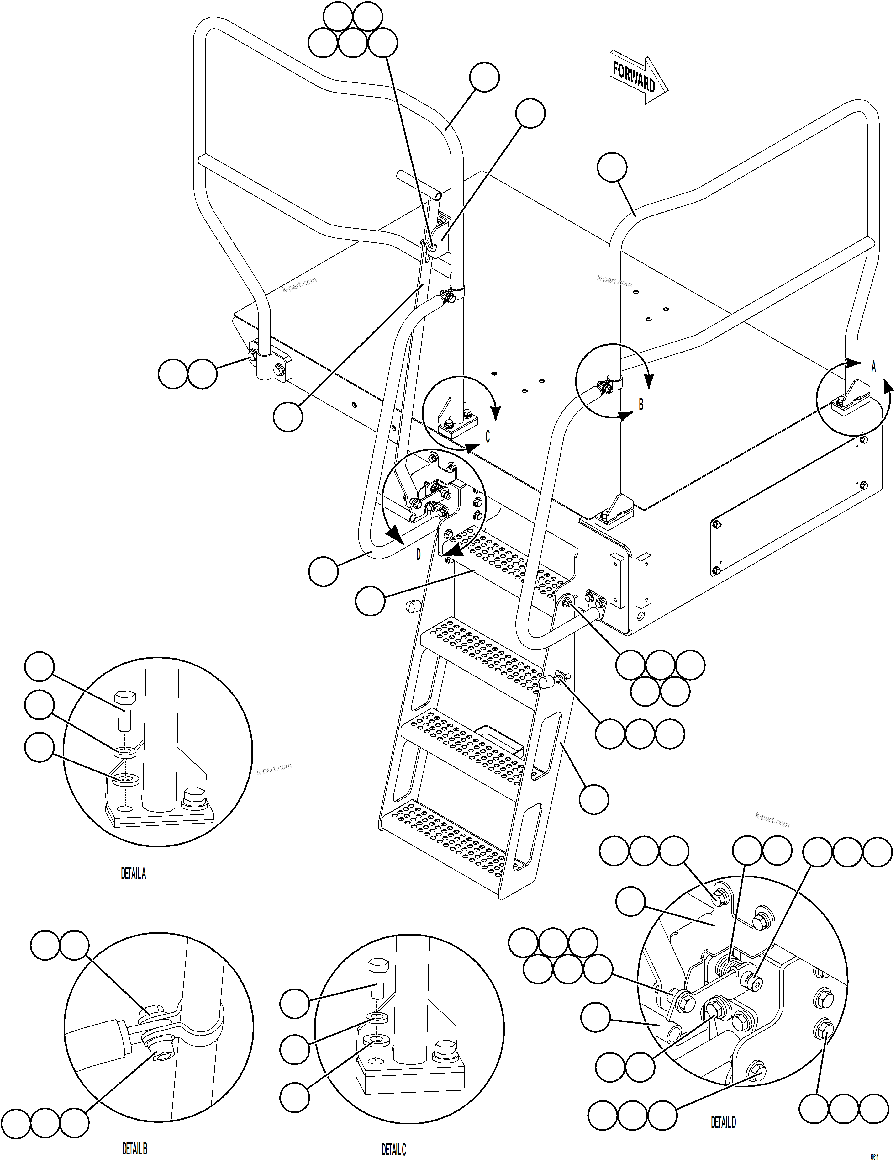 Komatsu parts book diagram for AFE78-X 930E-5 S/N A40089  IOCC: RH LOWER PLATFORM STEPS & HANDRAILS