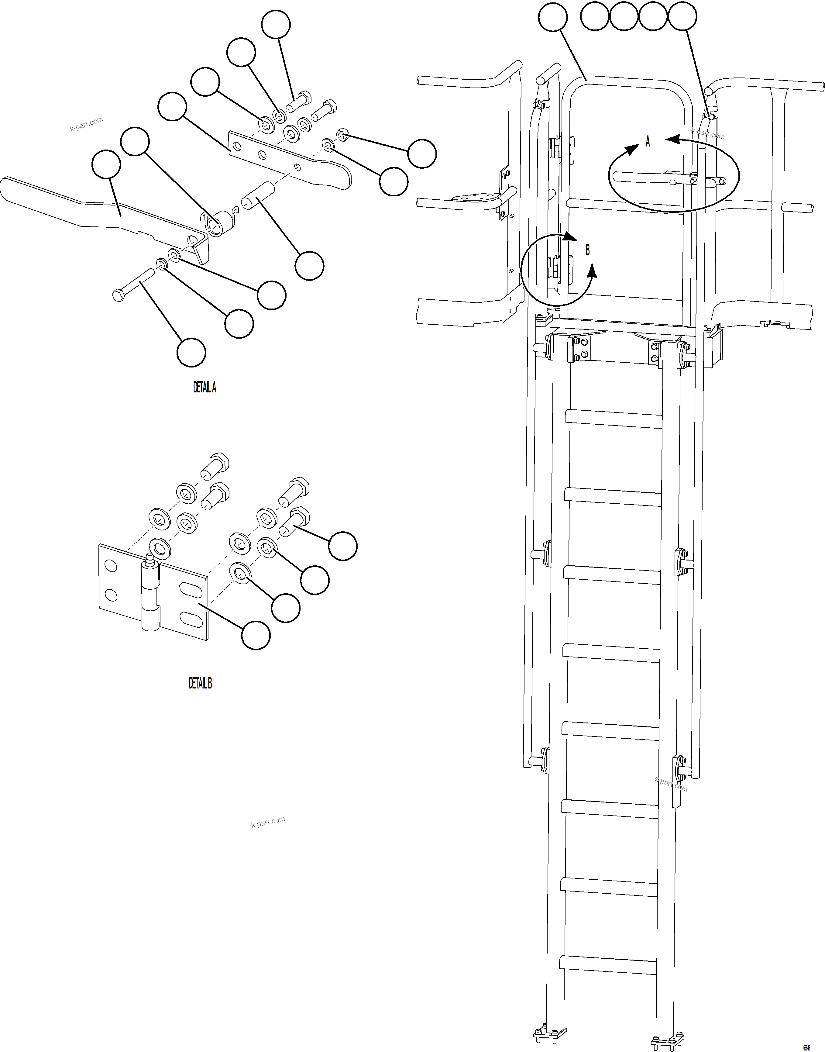 Komatsu parts book diagram for AFE78-X 930E-5 S/N A40089  IOCC: LH EMERGENCY GATE & LADDER    1/2