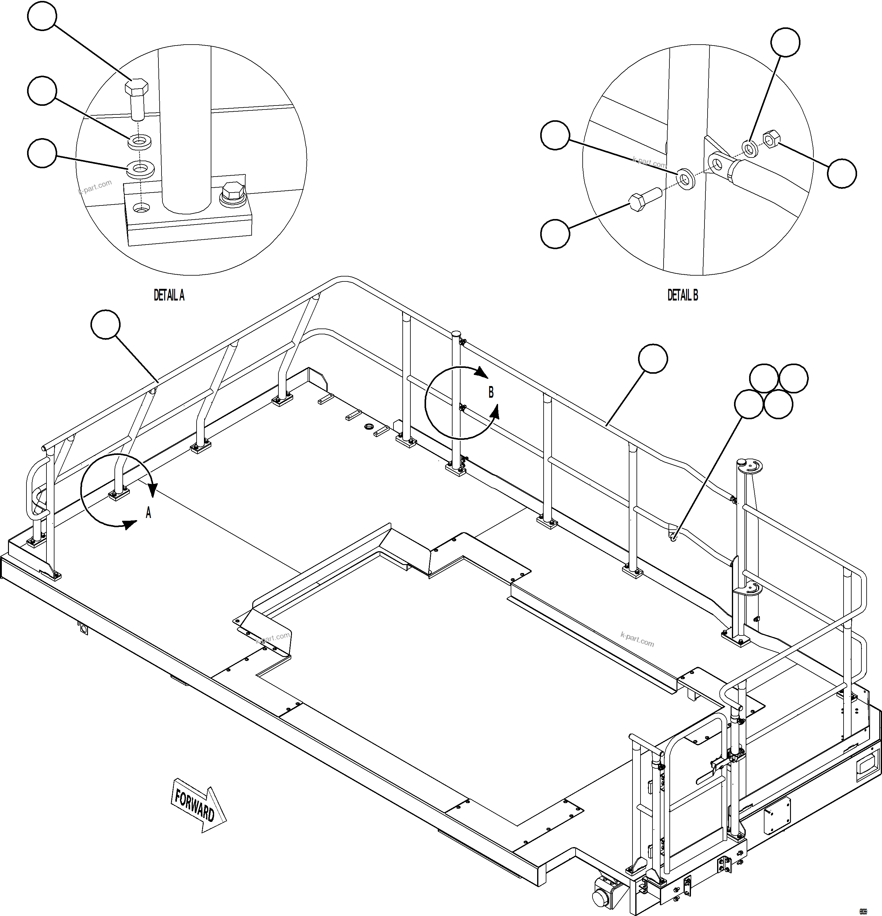 Komatsu parts book diagram for AFE78-X 930E-5 S/N A40089  IOCC: LH DECK HANDRAILS